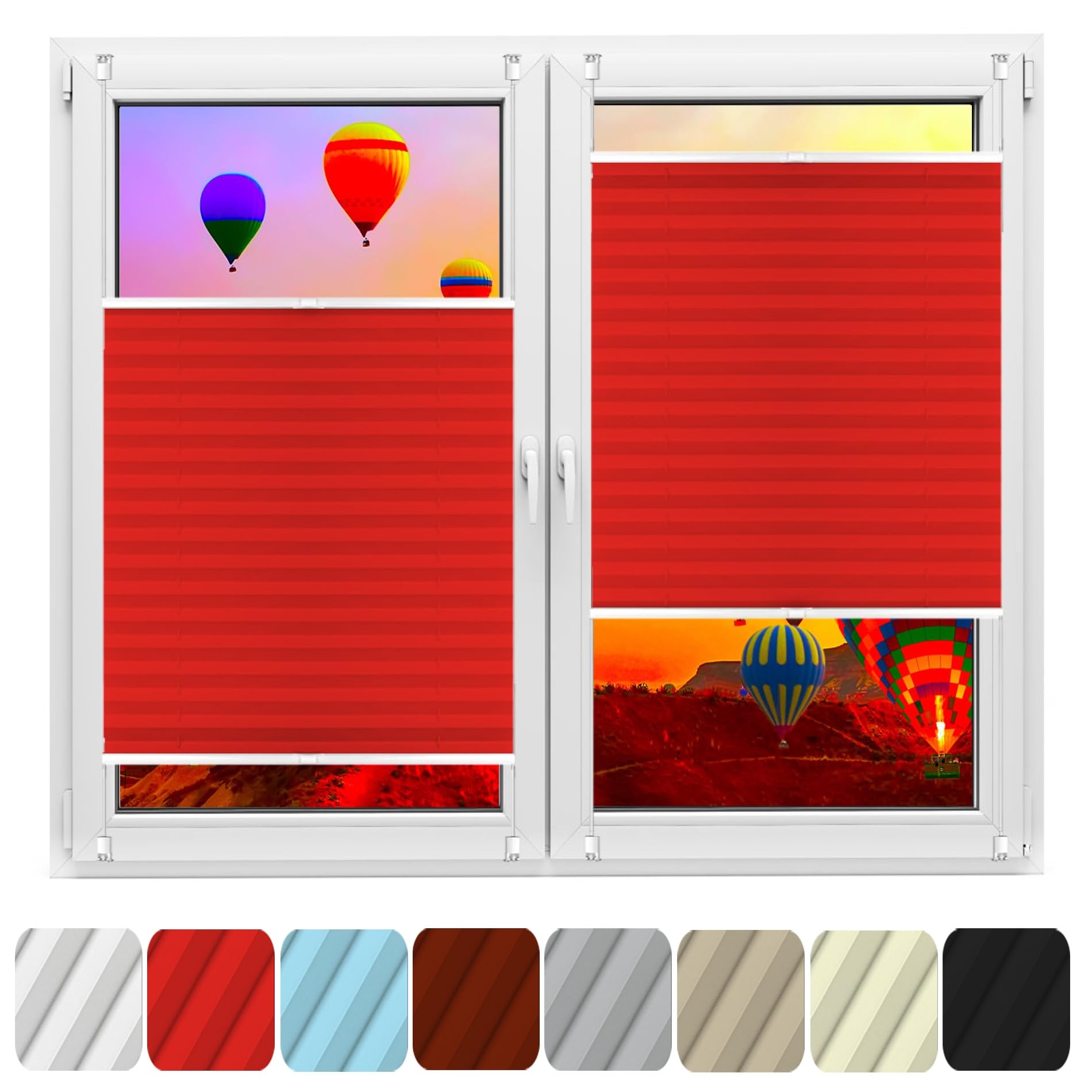 Window Blinds No Drilling 85 x 110 cm Easyfix, Privacy Protection Temporary Shades Quick Fix and Easy to Install for Bedroom, Kitchen, Bathroom, Red