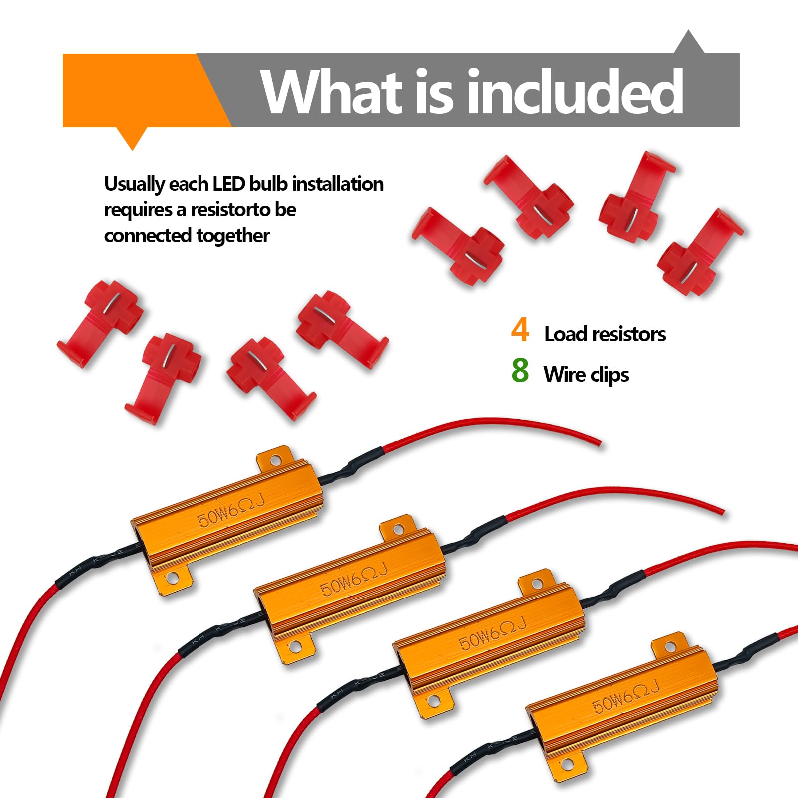 2-Pack 50W 6Ohm LED Load Resistors - Stop Hyper Flash & Error Codes For Turn Signals & License Plate Lights
