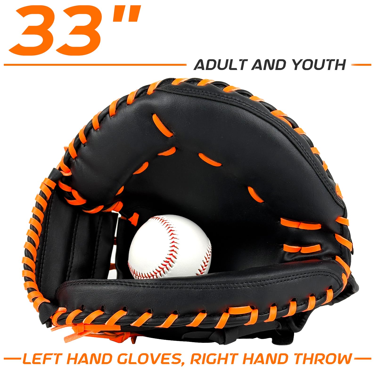 Guante de béisbol para receptor de 33 pulgadas, guante de béisbol, guante de receptor, guante de receptor para entrenamiento y juego, lanzamiento de mano derecha, tamaño adulto y juvenil