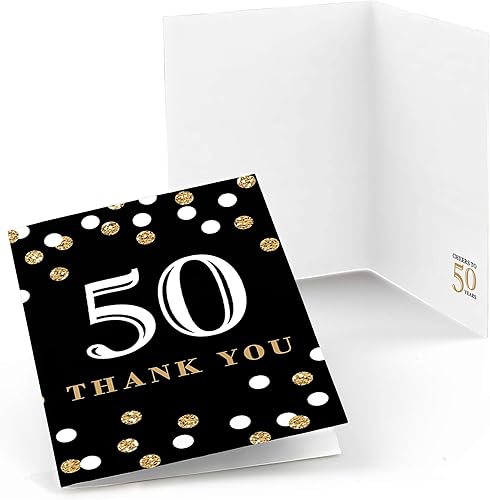 Big Dot of Happiness Tarjetas de agradecimiento para adultos 50 cumpleaños, color dorado, 8 unidades