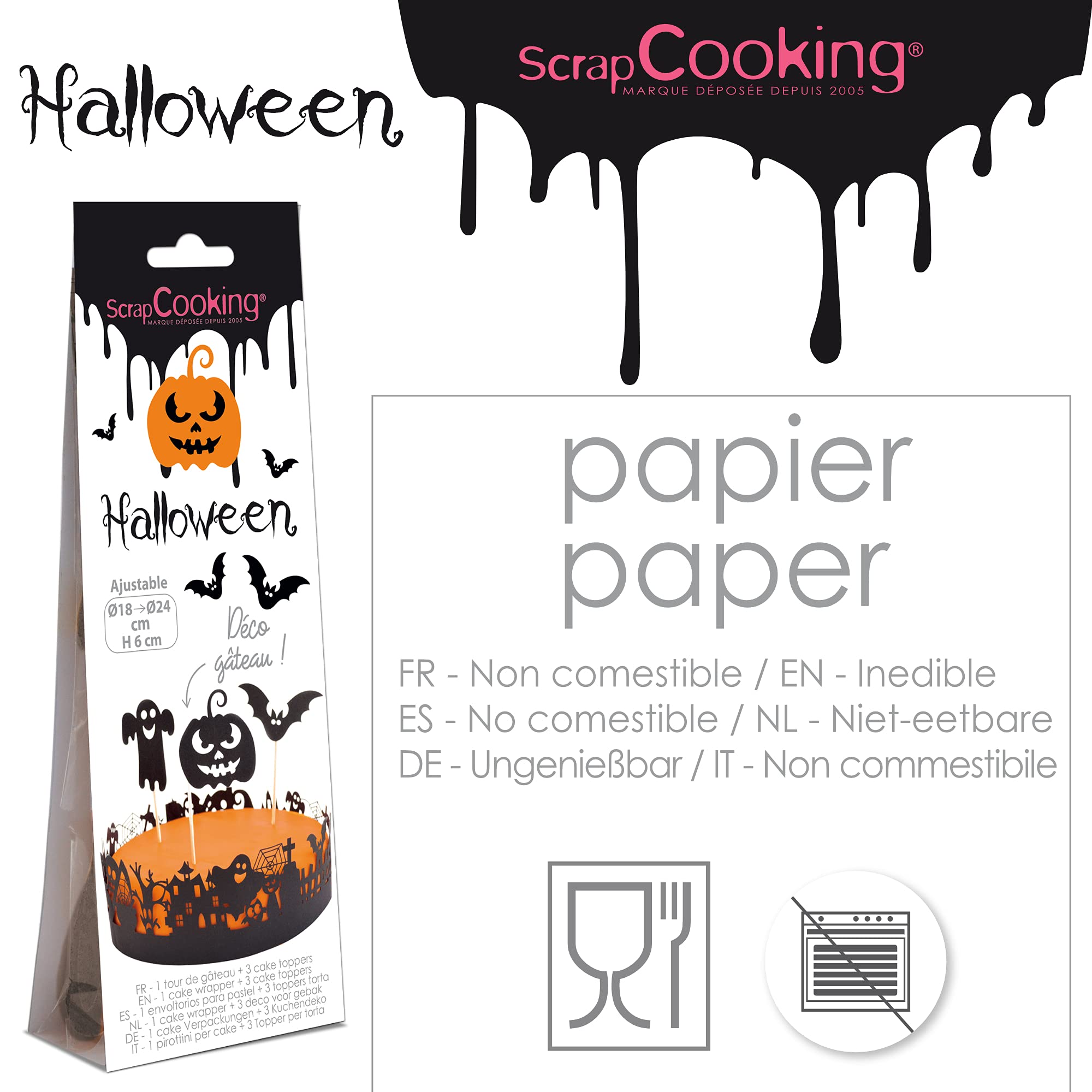 Kit Halloween Cake Scrapcooking - Pochoir Citrouille 27,5x25cm + Feutre Alimentaire Noir - Déco Gâteau Facile - 5