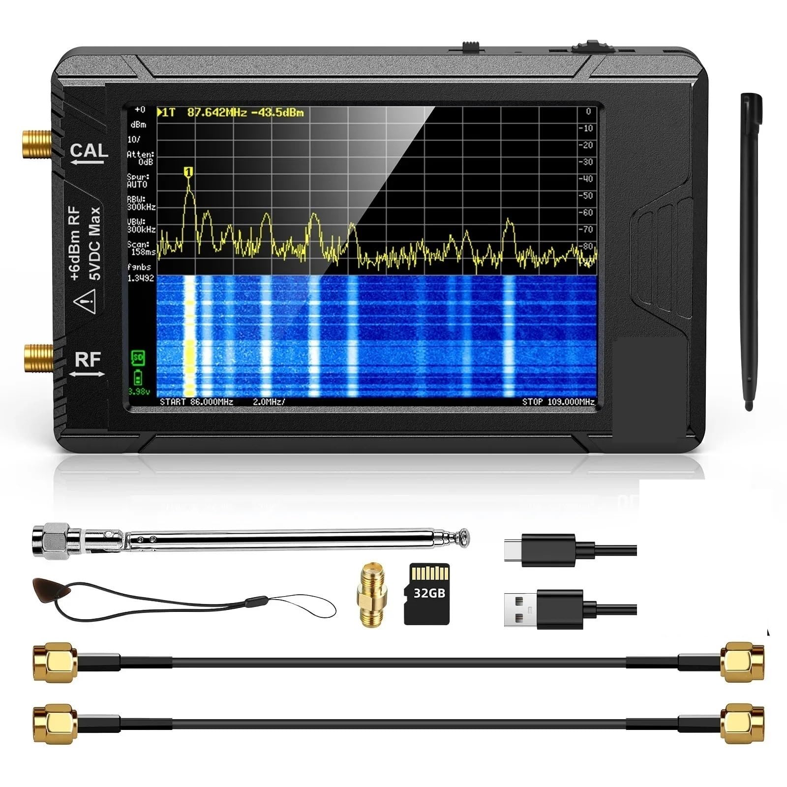 Network Analyzer, Spectrum Analyzer Ultra 4" Display 100kHz to 5.3GHz with 32GB Card Version V0.4.5.1 New Handheld Tiny Analyzer