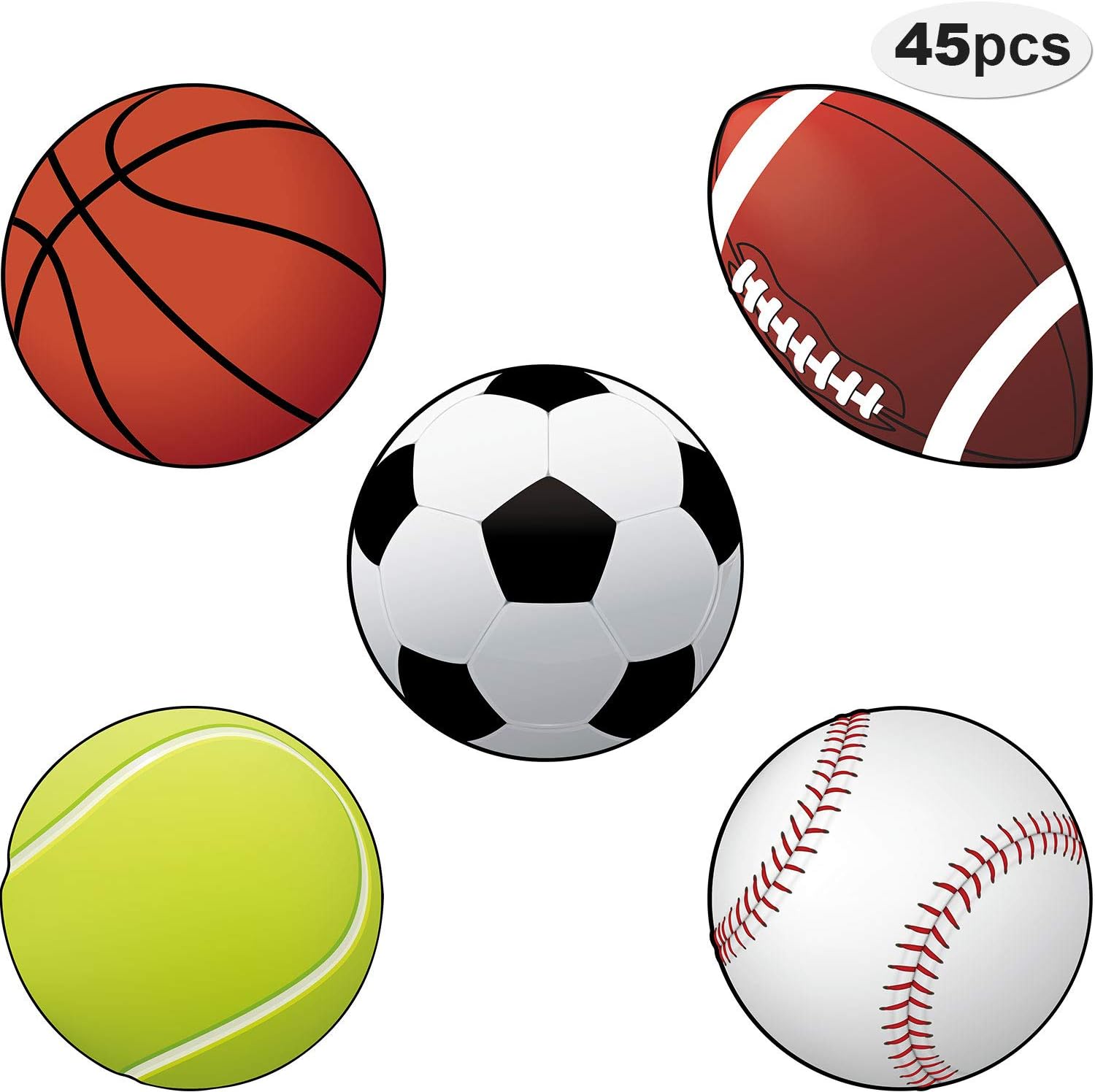 Blulu Sports Cutouts Party Decorations Versatile Classroom Decoration Balls Paper Cut-Outs with Glue Point Dots for Sports Themed Birthday Decor 5.9 x 5.9 in(Ball)