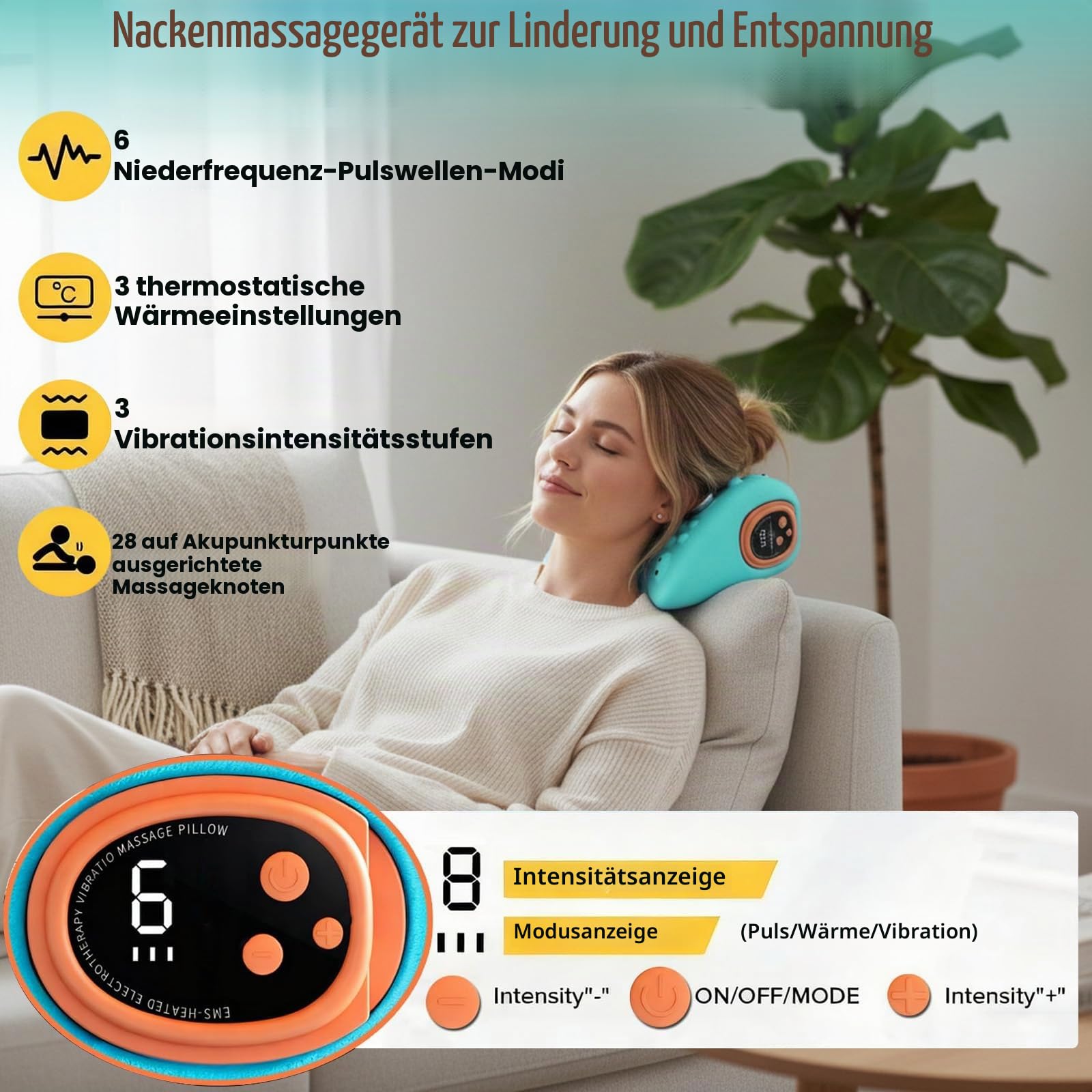 Nacken Schulter Massagegerät Kabellos, Elektrische Nackenmassagegerät mit Wärme, 2026 Upgrade Neck Massager, USB 3 Modi 6 Einstellbare Frequenzen