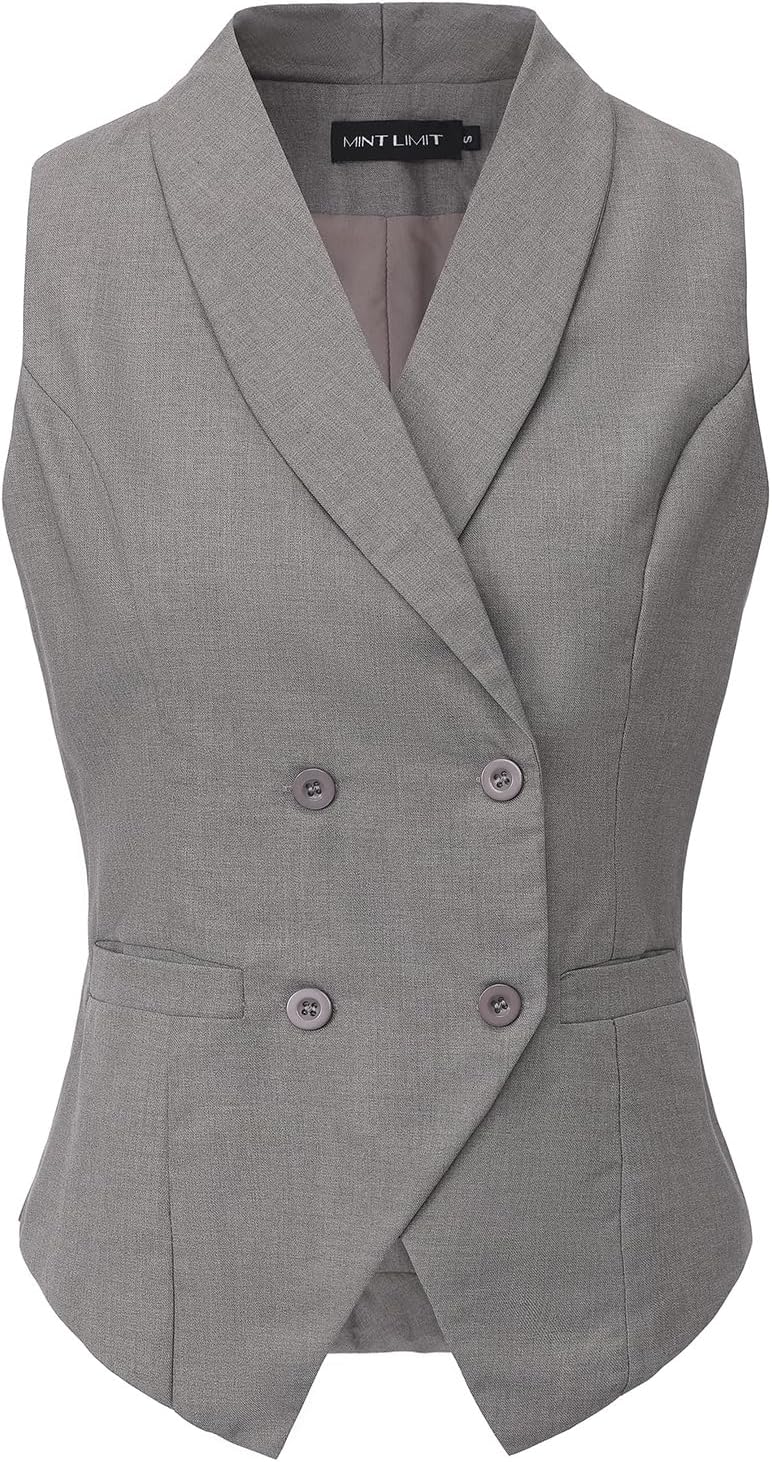 Suit Vests for Women Button Up Christmas Business Casual Dressy Double Breasted Waistcoat Vest Tops with Pockets