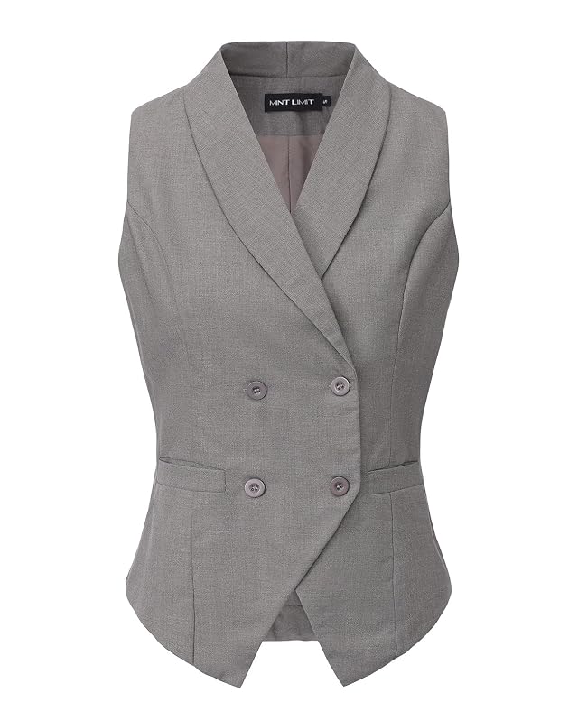 Suit Vests for Women Button Up Christmas Business Casual Dressy Double Breasted Waistcoat Vest Tops with Pockets