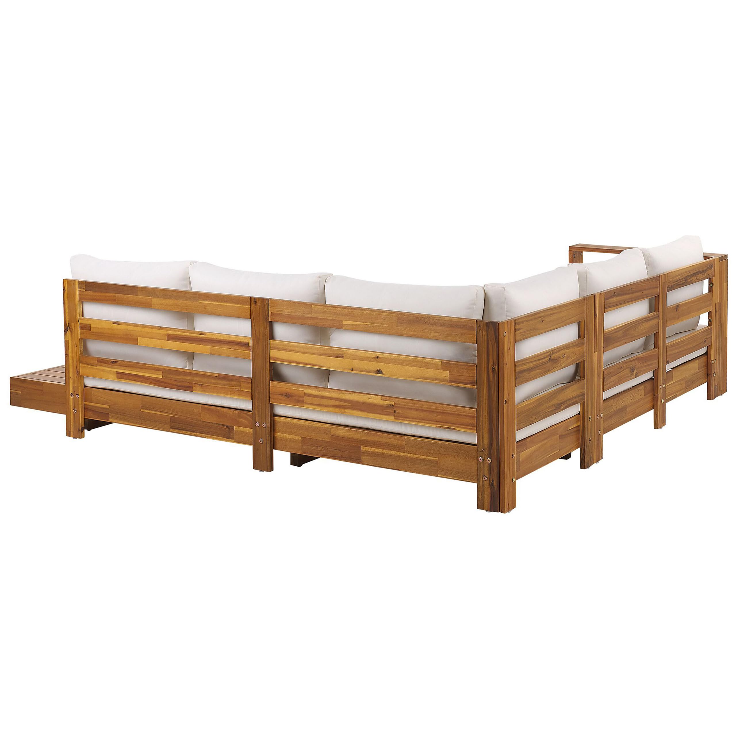 Beliani Salon de Jardin en Bois d'Acacia Certifié Canapé Modulable avec Coussin Blanc Marettimo
