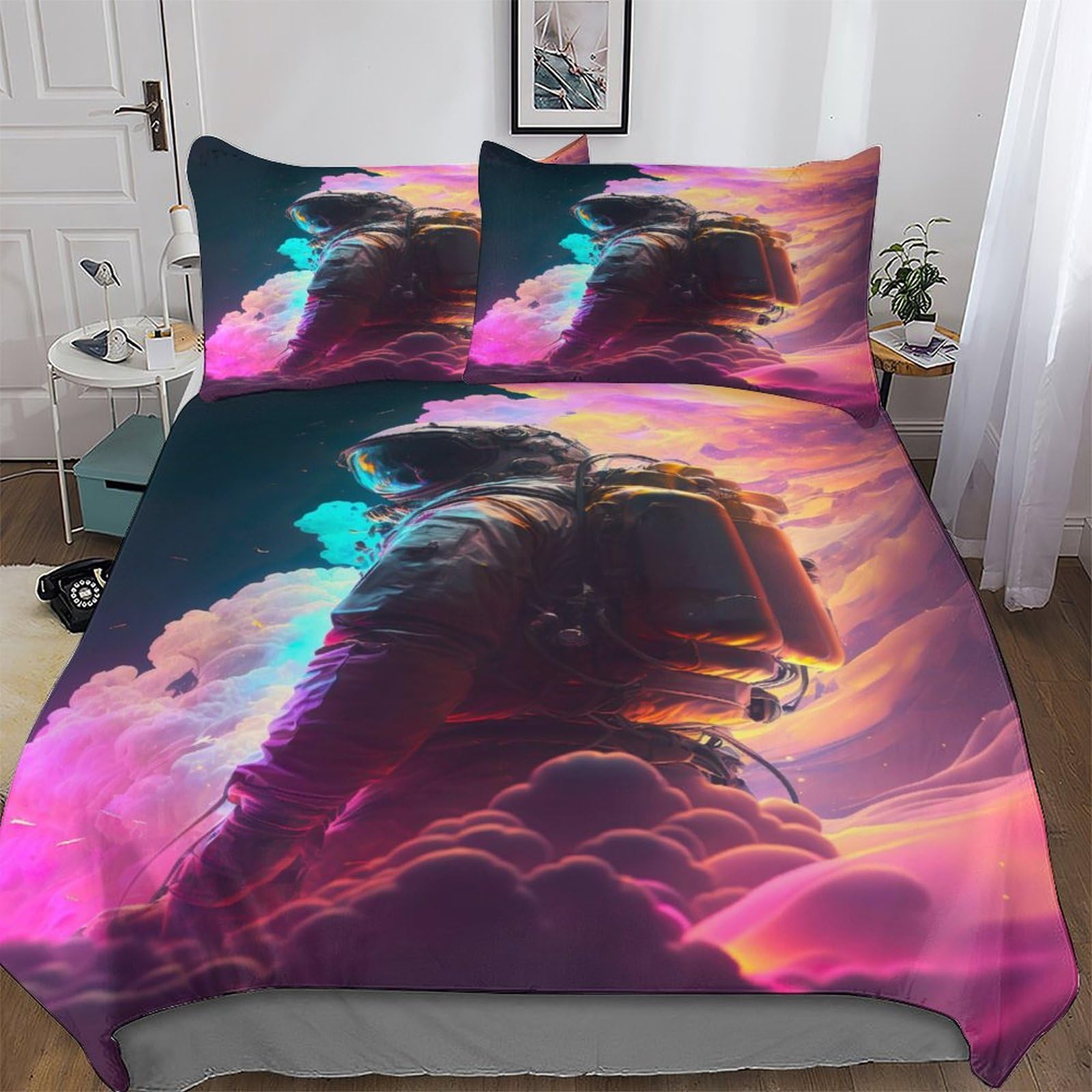 Housse de couette astronaute 220x240cm pour transformer la chambre d'enfant en espace spatial