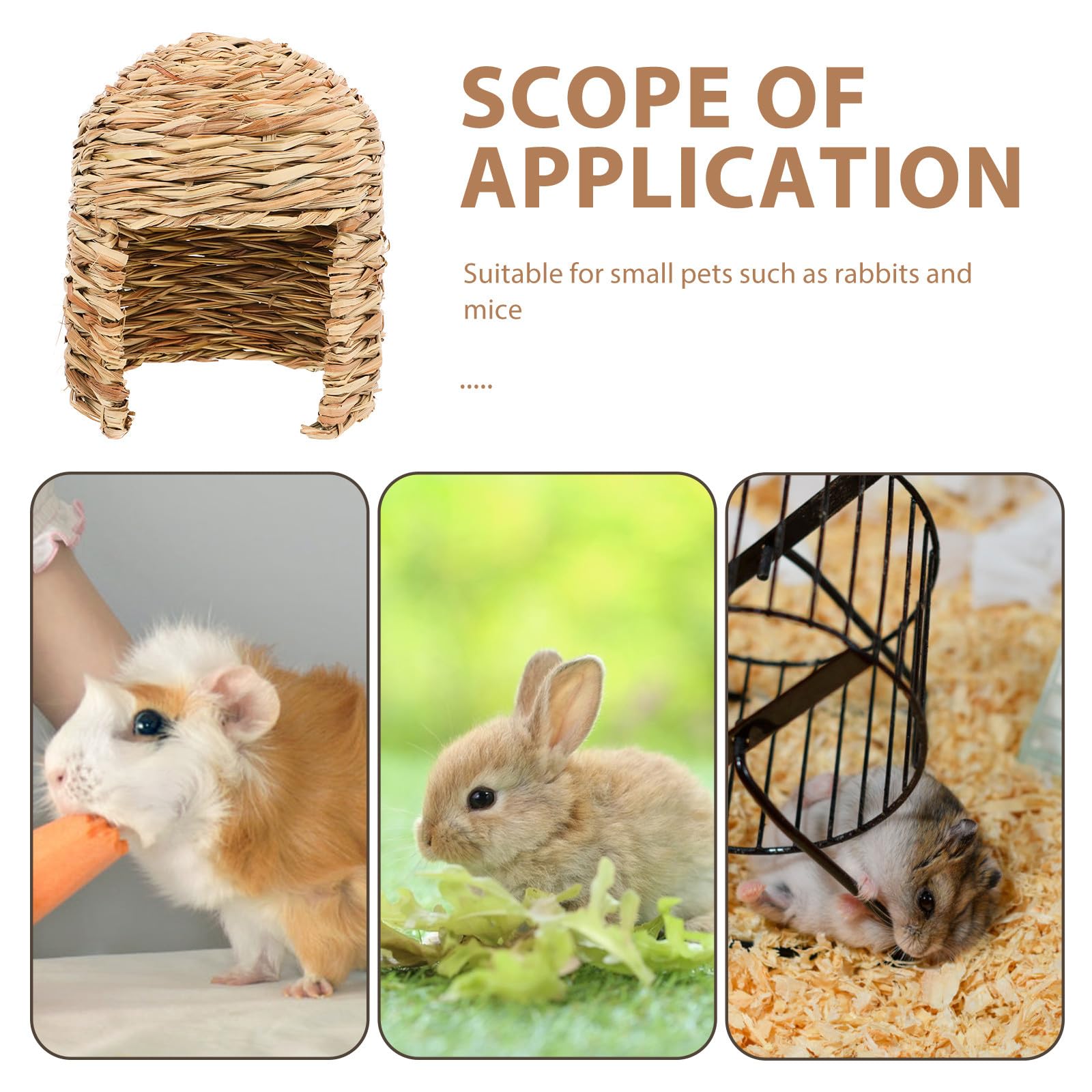 SHINEOFI Großes Grashaus für Kaninchen und Meerschweinchen Tragbare Kleine Haustierhütte aus Natürlichem Gras mit Multifunktionalem Design für Innen und Außenbereich