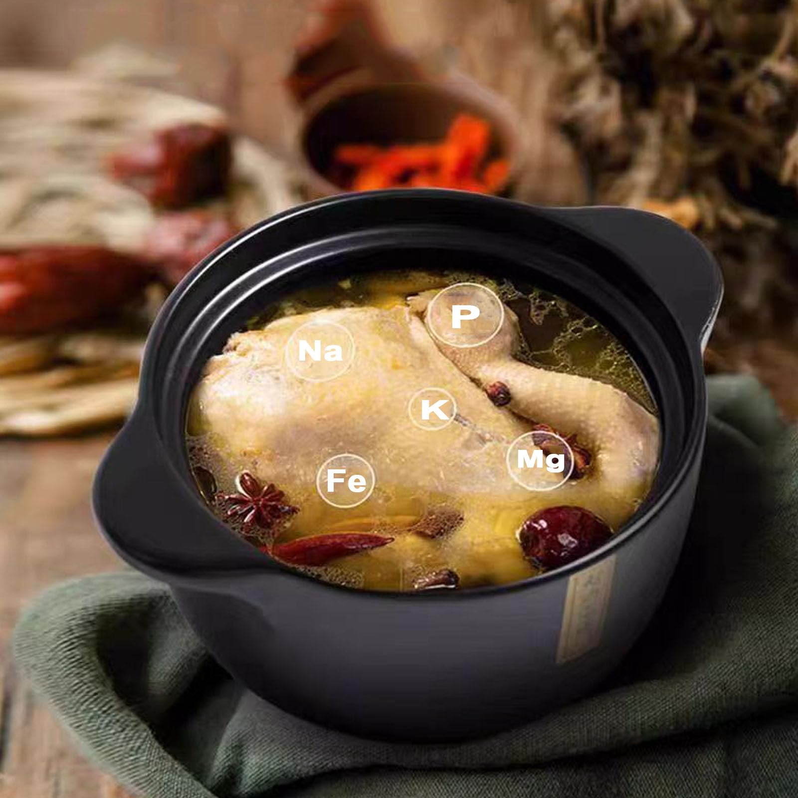 Olla de sopa de cerámica azul de 1.6 cuartos de galón con tapa, resistente al calor, fácil de limpiar