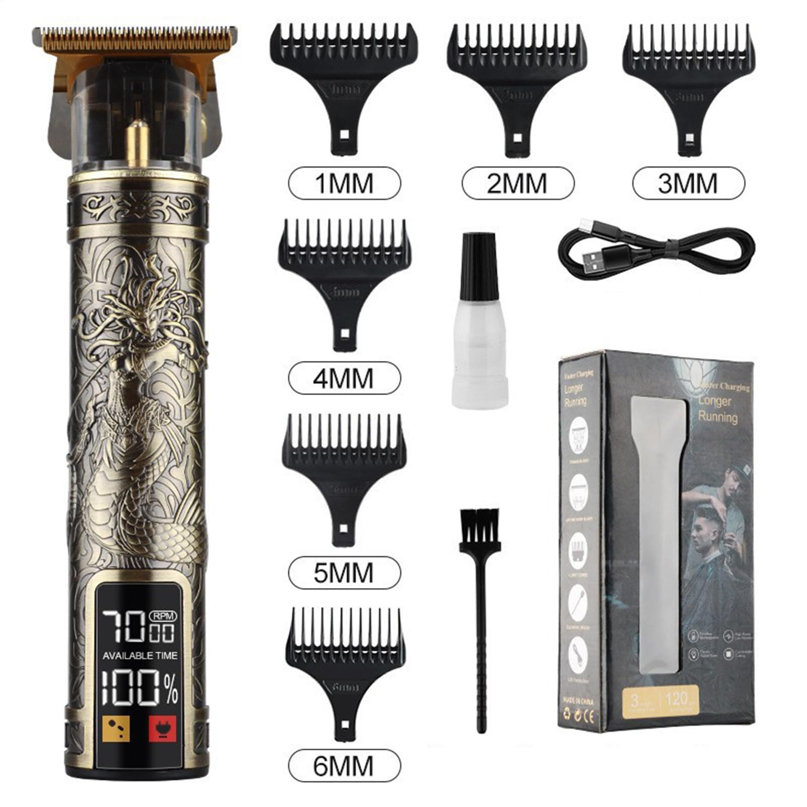 Elektrische Haarschneidemaschine, Trimmer Barttrimmer Herren Kabellos, LED Anzeige Haartrimmer Herren Konturen Haartrimmer Konturen Mit Grenzkämmen, USB Aufladung 1200mAh Für Männer