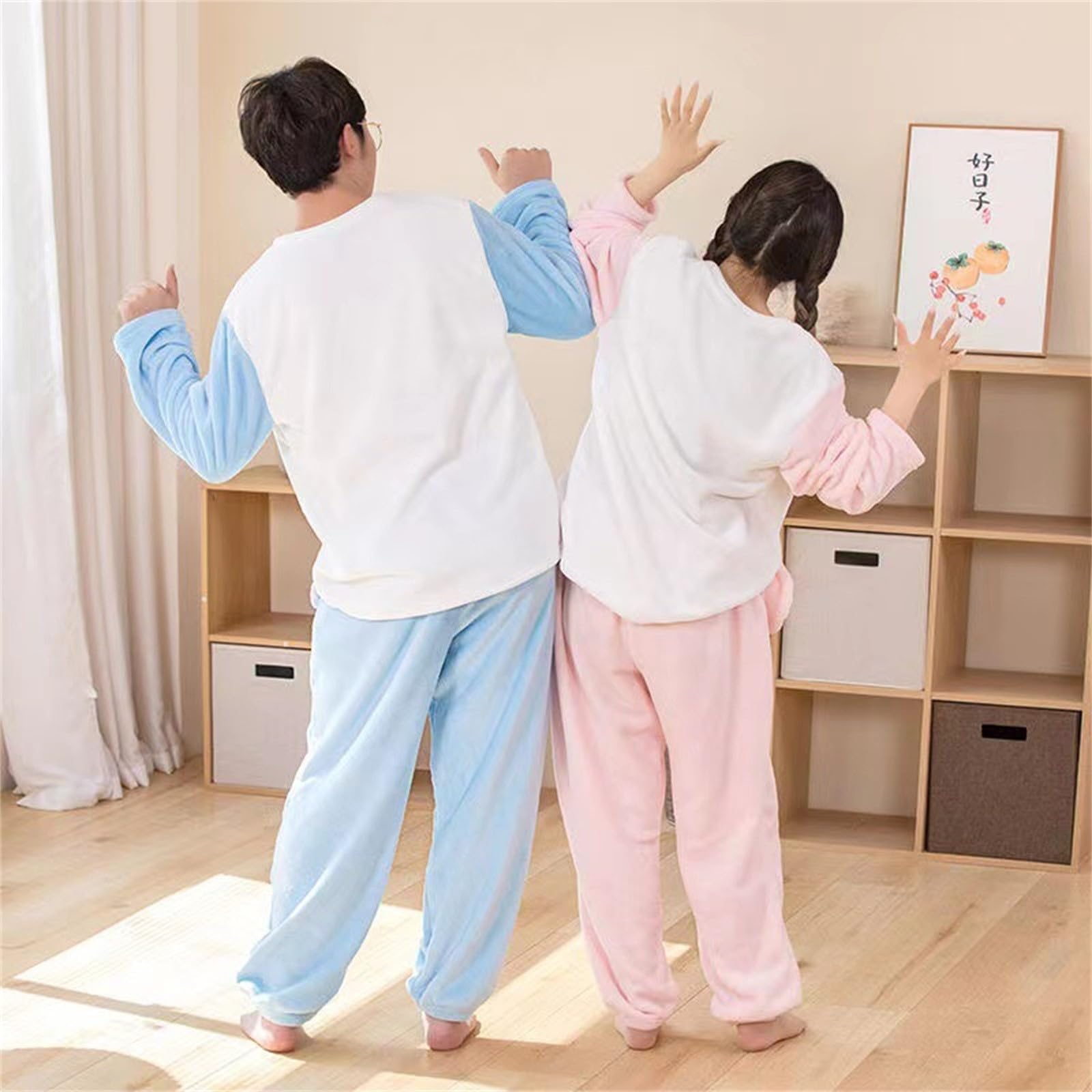 Generisch Pijama de forro polar para hombre, traje de casa de franela de gran tamaño, conjunto de pijamas de 2 piezas, parte superior y pantalones de pijama, cálido para hombre, ropa de dormir de peso