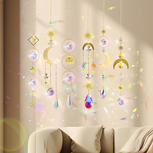 6 Pieces Crystal Suncatcher Hanging Sun Catchers for Window Garden Party Plants Home Décor or Gifts.