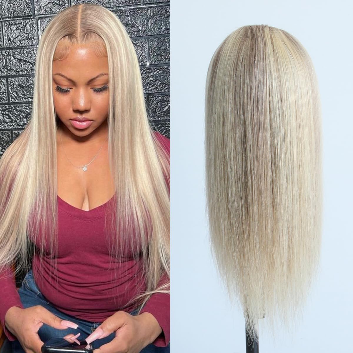 Aprilhair Pre-plucked Ombre #8/613 Light Brown Blonde Highlight Lace Front Wigs Straight Glueless 150% Density Brazilian Virgin Human Hair (10 INCH, 8
