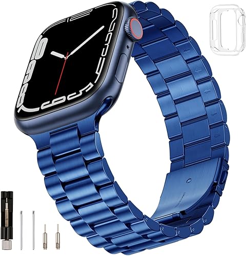 SUNFWR Correa de reloj compatible con Apple Watch Band de 1.772 pulgadas, 1.732 pulgadas, 1.654 pulgadas, para hombres y mujeres, correa de metal de