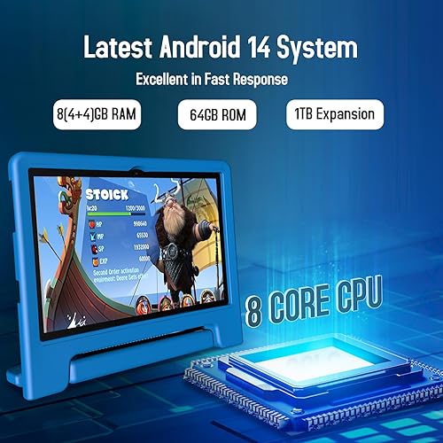 Miniatura 4 de ITDULCET Tablet para niños, Tablet Android 14 de 10 pulgadas para niños, 8 GB RAM 64 GB ROM Octa-Core Batería de carga rápida Tablet para niños con