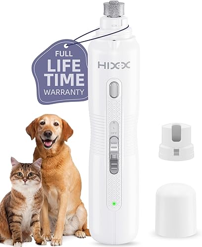 HIXX Molinillo de uñas para perro, recortador de uñas silencioso para perros con luz, modo recargable de 3 velocidades, lima de uñas eléctrica para