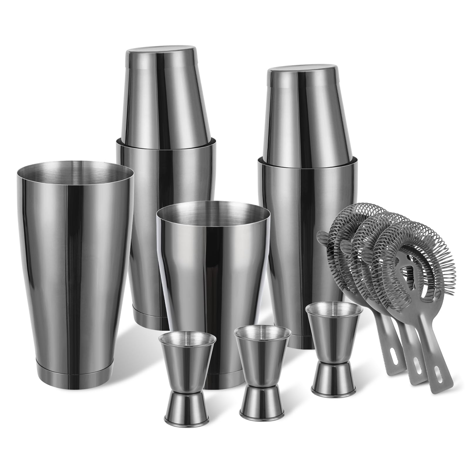 Boston Shaker - Juego de coctelera para camarero, 12 piezas, coctelera con colador, coctelera de Martini con coctelera de alcohol mixta de 18 onzas y 28 onzas, herramienta profesional de barra de