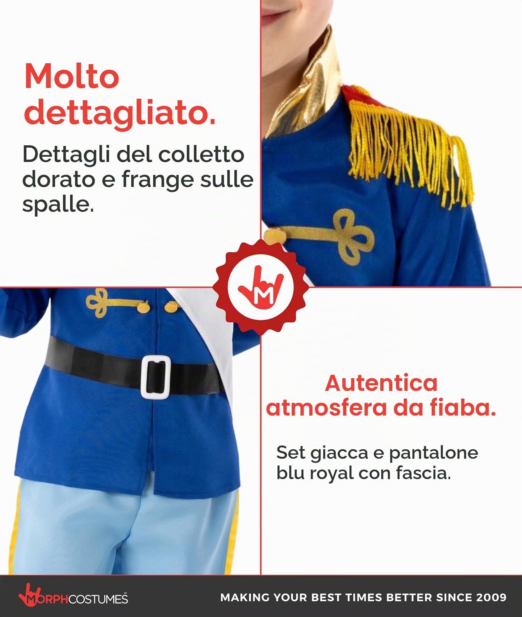 Fun Shack Costume Principe Bambino, Costume Regale Halloween Bambino | Giacca Blu, Fascia, Cintura & Pantaloni, Rifiniture Dorate Regali, Perfetto per Halloween, Ideale per il Gioco di Ruolo