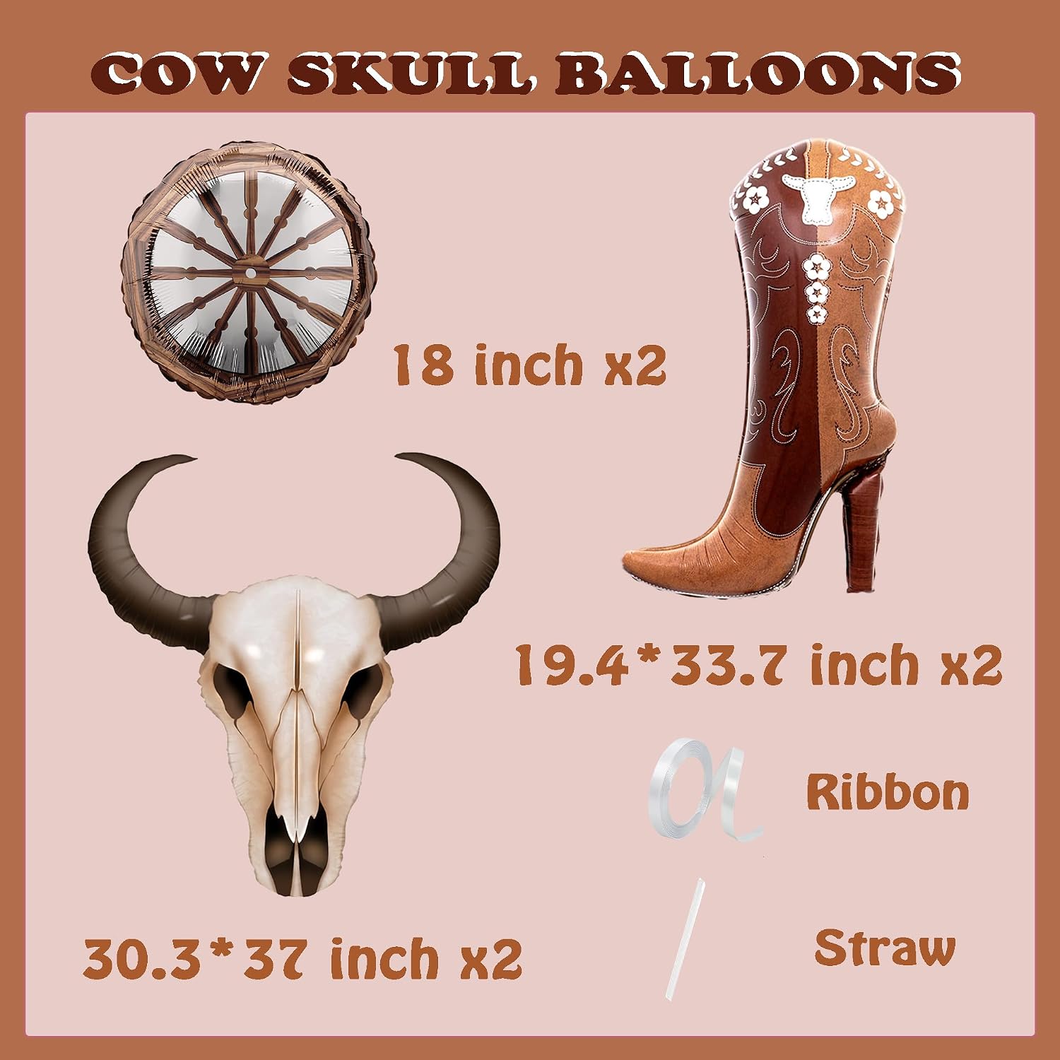 Western Cowgirl Long Horn Cow Skull Boots Wheel Foil Balloons for My First/Last Rodeo Bachelorette Wild West Theme Longhorn Balloons Wall Decor Baby Shower Birthday Party Decorations Supplies For Girl image 2