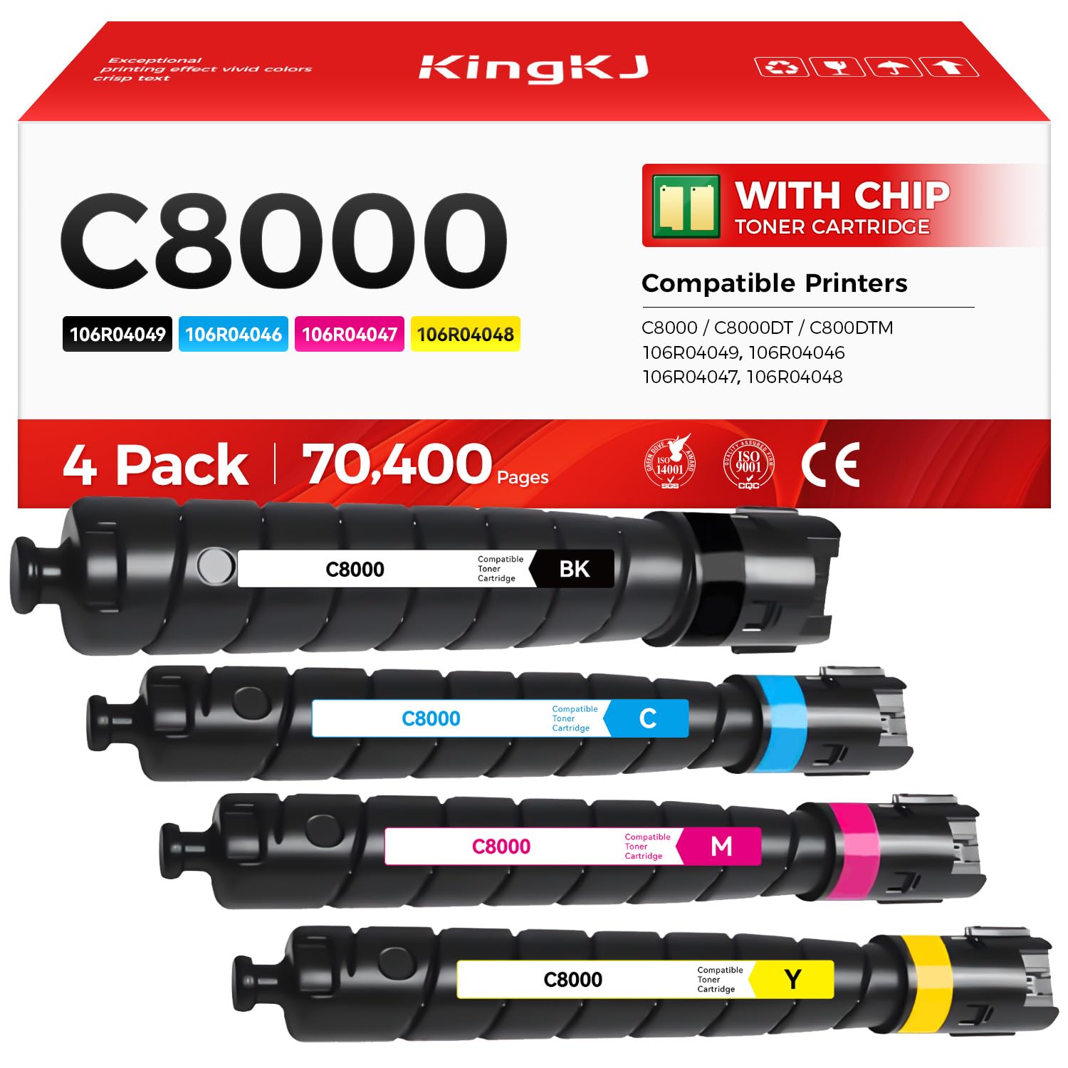 VersaLink C8000 High Capacity Toner Cartridge Set 4-Pack Replacement for Xerox 106R04049 106R04046 106R04047 106R04048 Compatible with Xerox VersaLink C8000 C8000DT C800DTM Printer Black Cyan Magenta