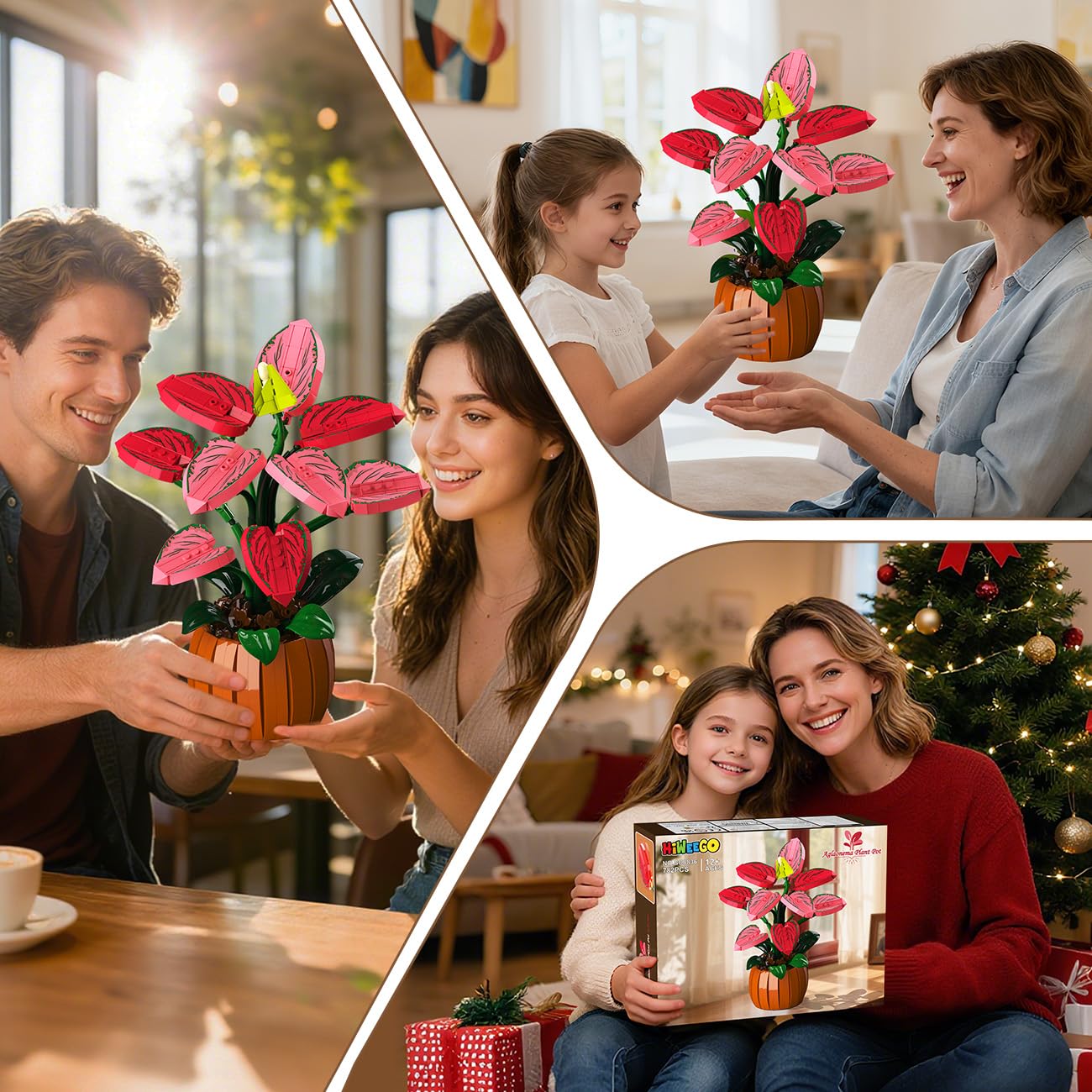 HiWEEGO Flowers Botanicals Bonsai Building Set - Bonsaï Artificiel Aglaonema pour la décoration intérieure, 782 pièces de Fleurs artificielles à Assembler, Cadeau d'anniversaire pour Adultes