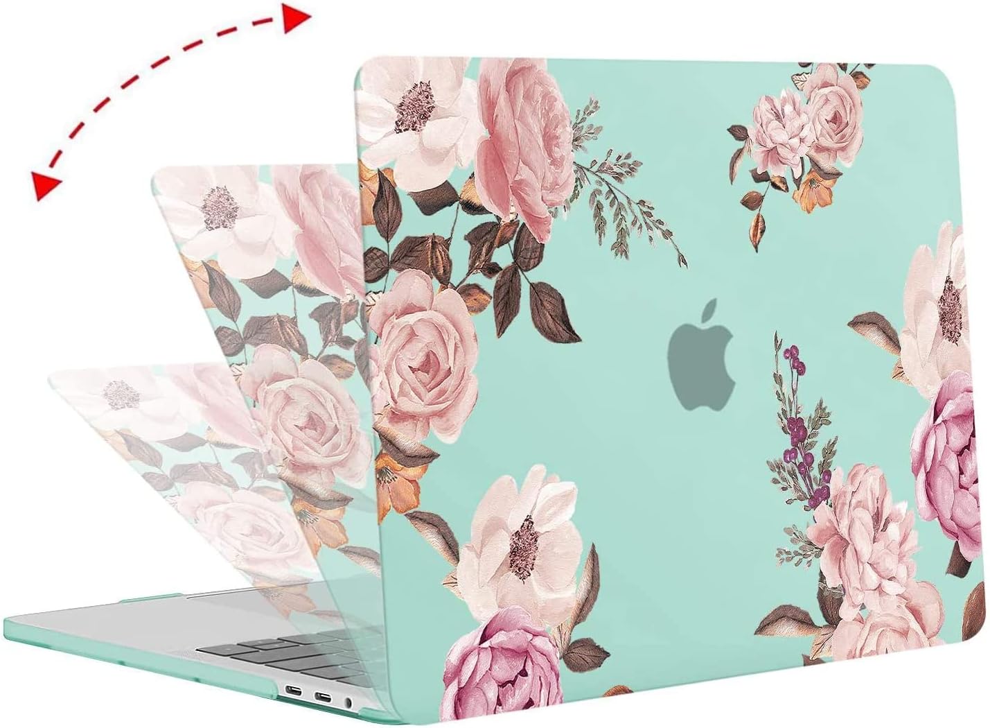 MOSISO Compatible with MacBook Pro 13 inch Case M2 2023, 2022, 2021-2016 A2338 M1 A2251 A2289 A2159 A1989 A1708 A1706, Plastic Peony Hard Shell Case&Keyboard Cover&Screen Protector, Green