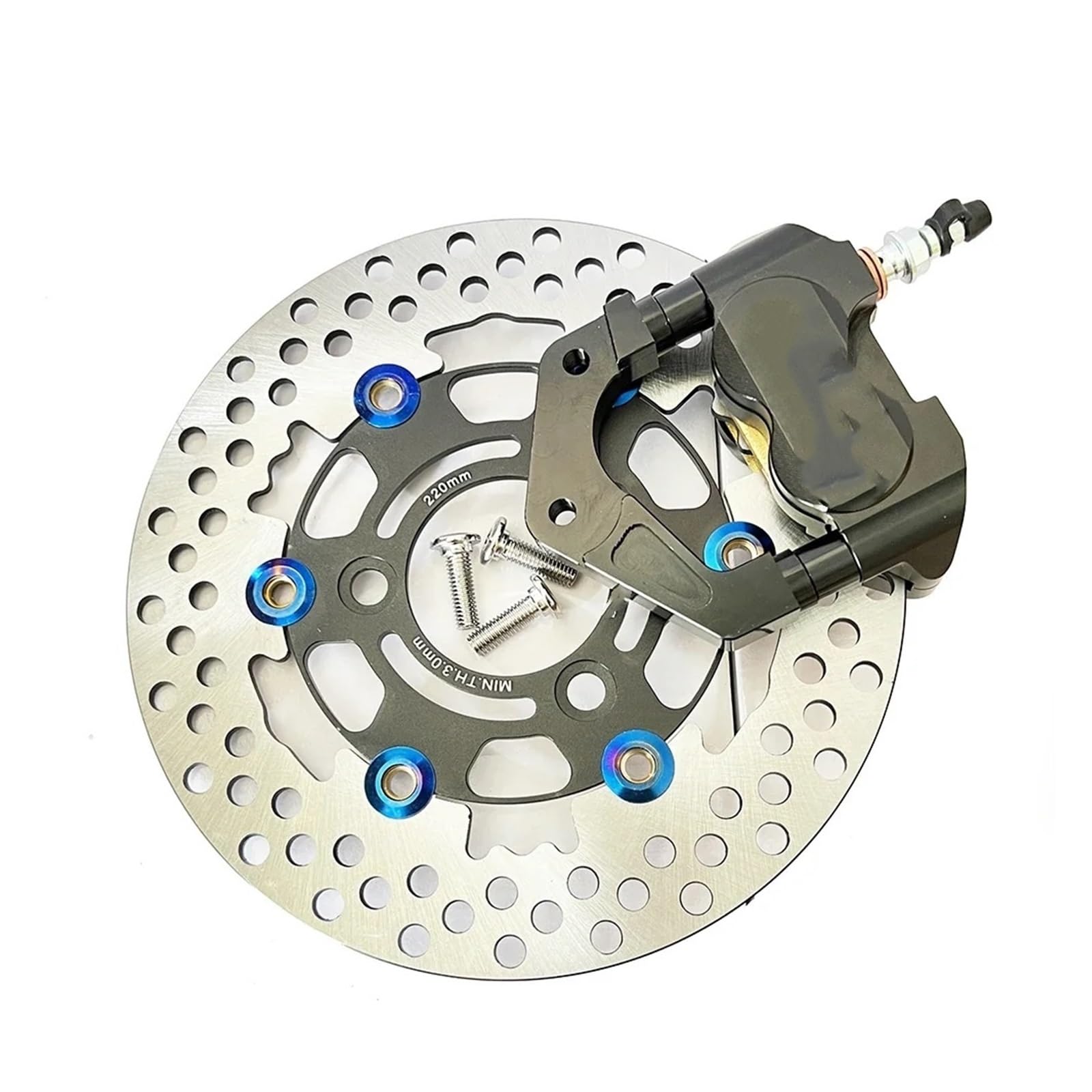 Disco freno flottante 200mm 220mm Moto Scooter Pinze Freno Disco 57mm 70mm Staffa Adattatore Pompa Per Aerox BWS RSZ(Black 220mm)