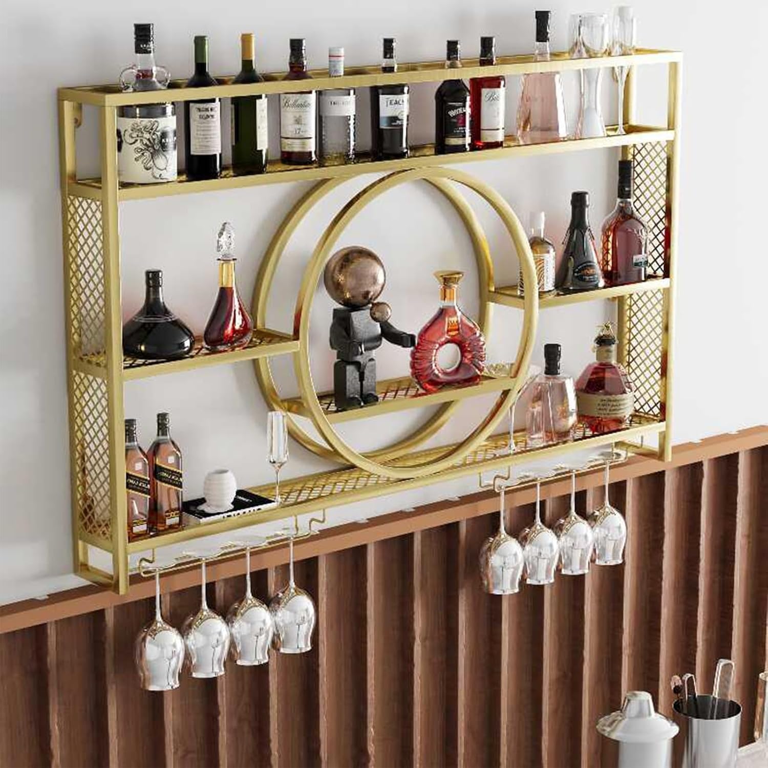 Moderno portabottiglie a LED, 100 cm, in metallo dorato e vetro, design per bar, ristoranti e casa, elegante display con illuminazione, perfetto per gli amanti del vino e gli intrattenitori