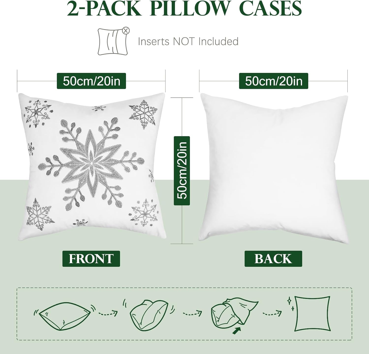 Lewondr Christmas Throw Pillow Covers, 20x20 Inch Snowflake Embroidery Pillow Cases Home Xmas Decorative Holiday Decor Cushion Covers Soft Velvet Pillow Cover for Sofa Bed Chair Set of 2, White