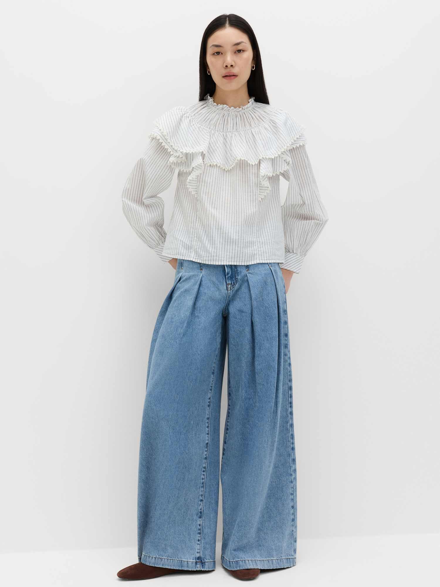 Marks & Spencer Blusa a Righe in Puro Cotone con Dettagli in Pizzo