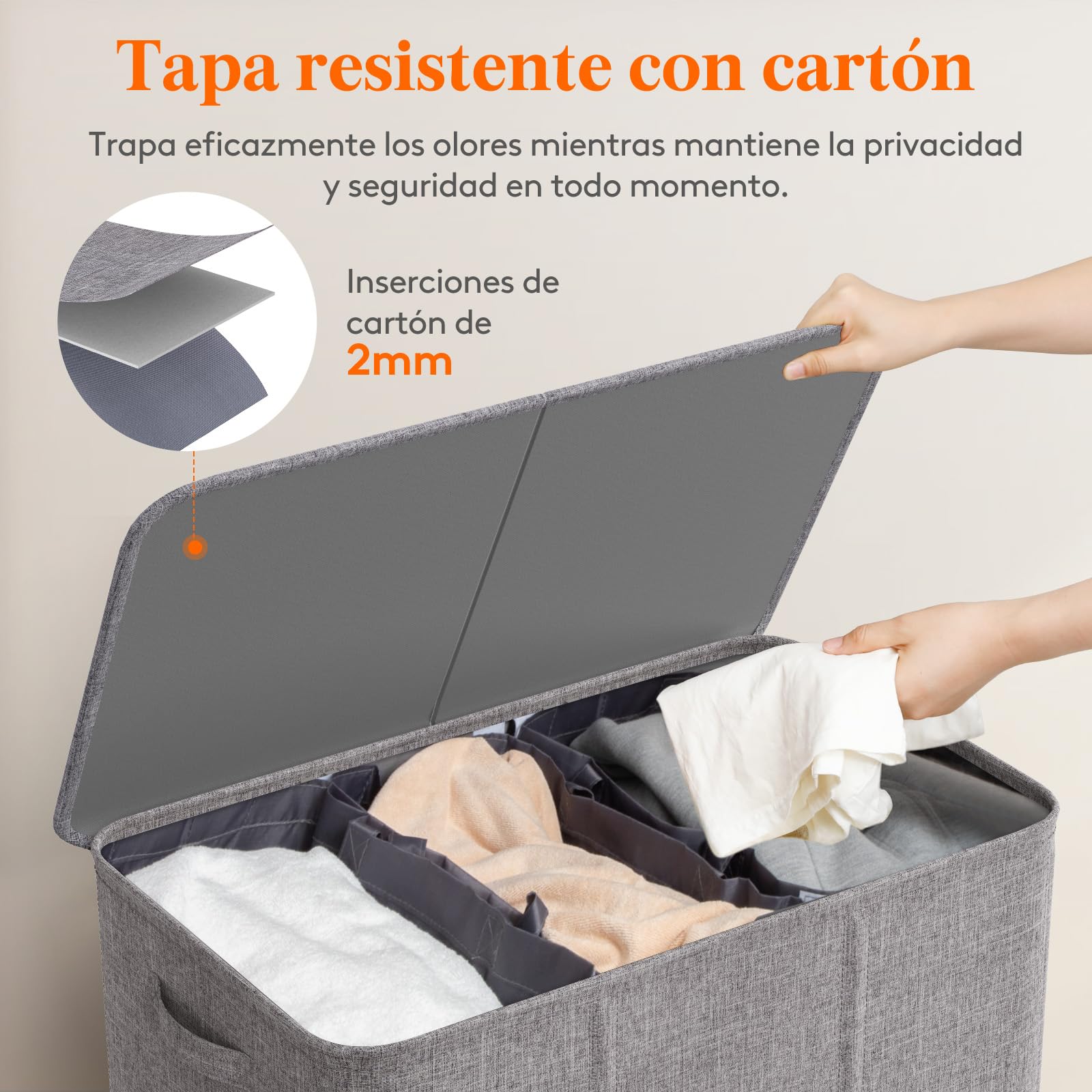 Lifewit 160L Cesto Ropa Sucia 3 compartimentos con Tapa, Grande Cubo Ropa Sucia con 3 Bolsas Para Colada Extraíbles, Cesto Ropa Sucia con Asas para Dormitorio Baño Lavanderia, Gris Claro
