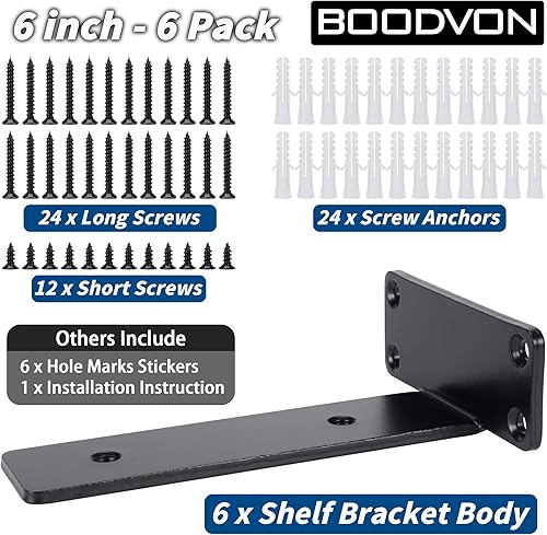 Miniatura 5 de Soportes flotantes para estantes de 6 pulgadas, soportes de estante negros resistentes con tornillos, soportes y soportes de metal en ángulo de 90