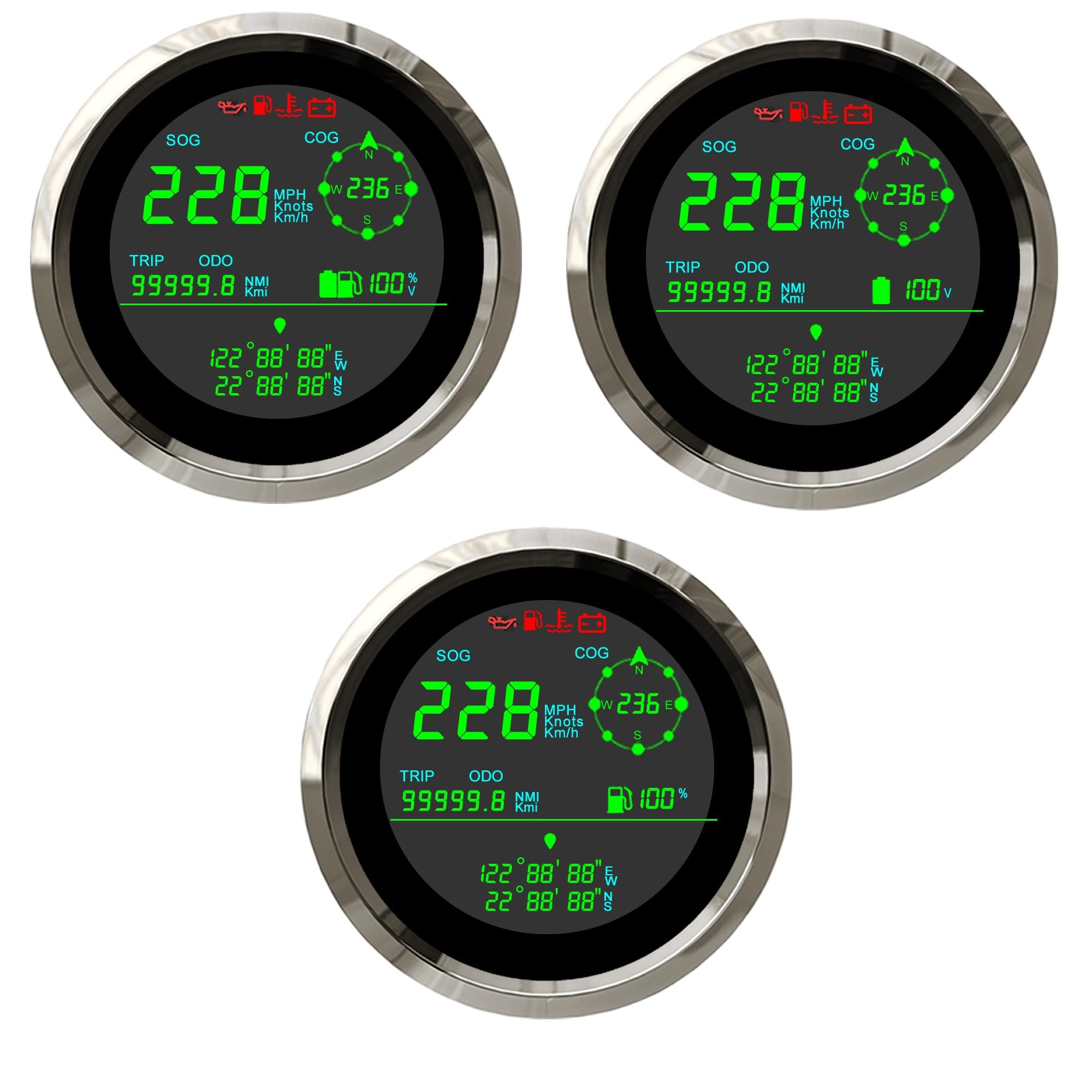 Motorrad 299 km/h GPS Tachometer mit Fahrt ODO COG Kraftstoffstand Voltmeter LCD Digital GPS Geschwindigkeitsmesser passend for Boot Marine Auto(WS)
