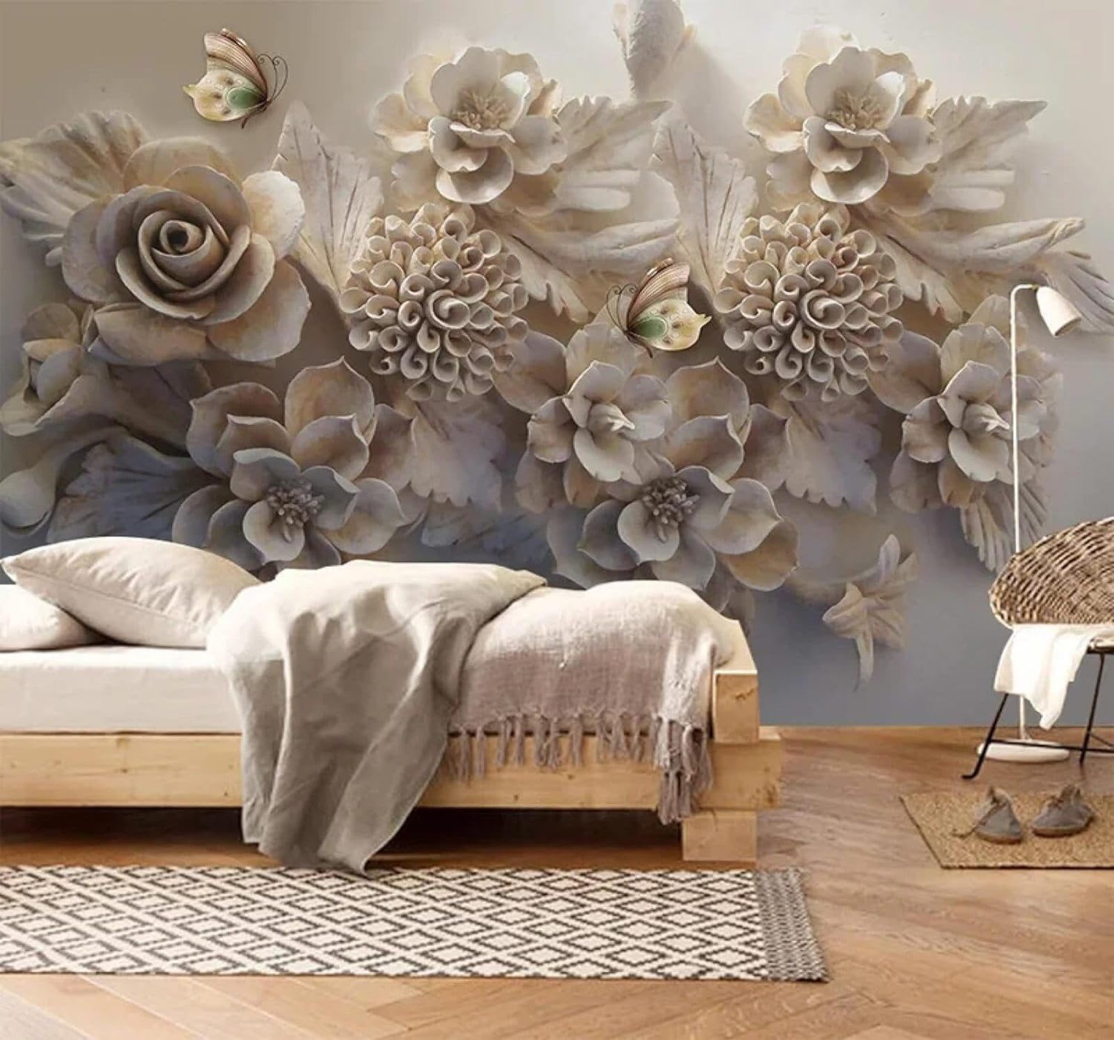 XLMING Vintage Relief Three Dimensional Flowers Butterflies 3D Wallpaper Luxury Home Dining Decor Paste Sofa Living Room The Wall for Bedroom Mural-350cm×256cm