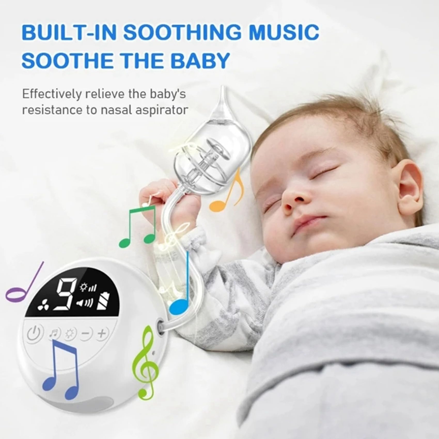 2X Limpiador de Nariz Eléctrico con Música y Brillo Suave, Potente Aspirador Nasal Eléctrico, Aspiradora Recargable para Bebés