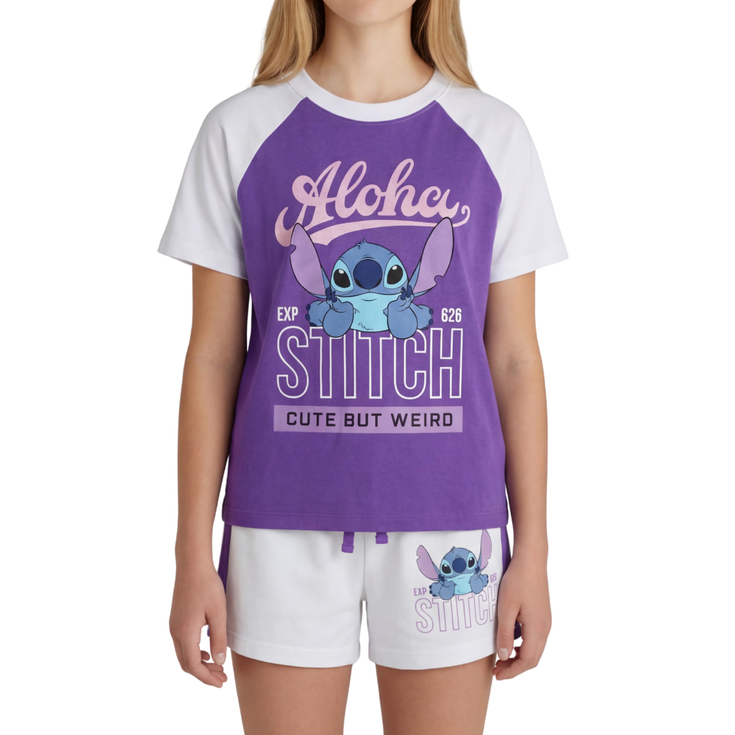 Disney Stitch Camiseta y Pantalon para Niña, Conjunto 2 Piezas Camiseta Manga Corta y Pantalon Corto, Tallas 8 a 14 Años