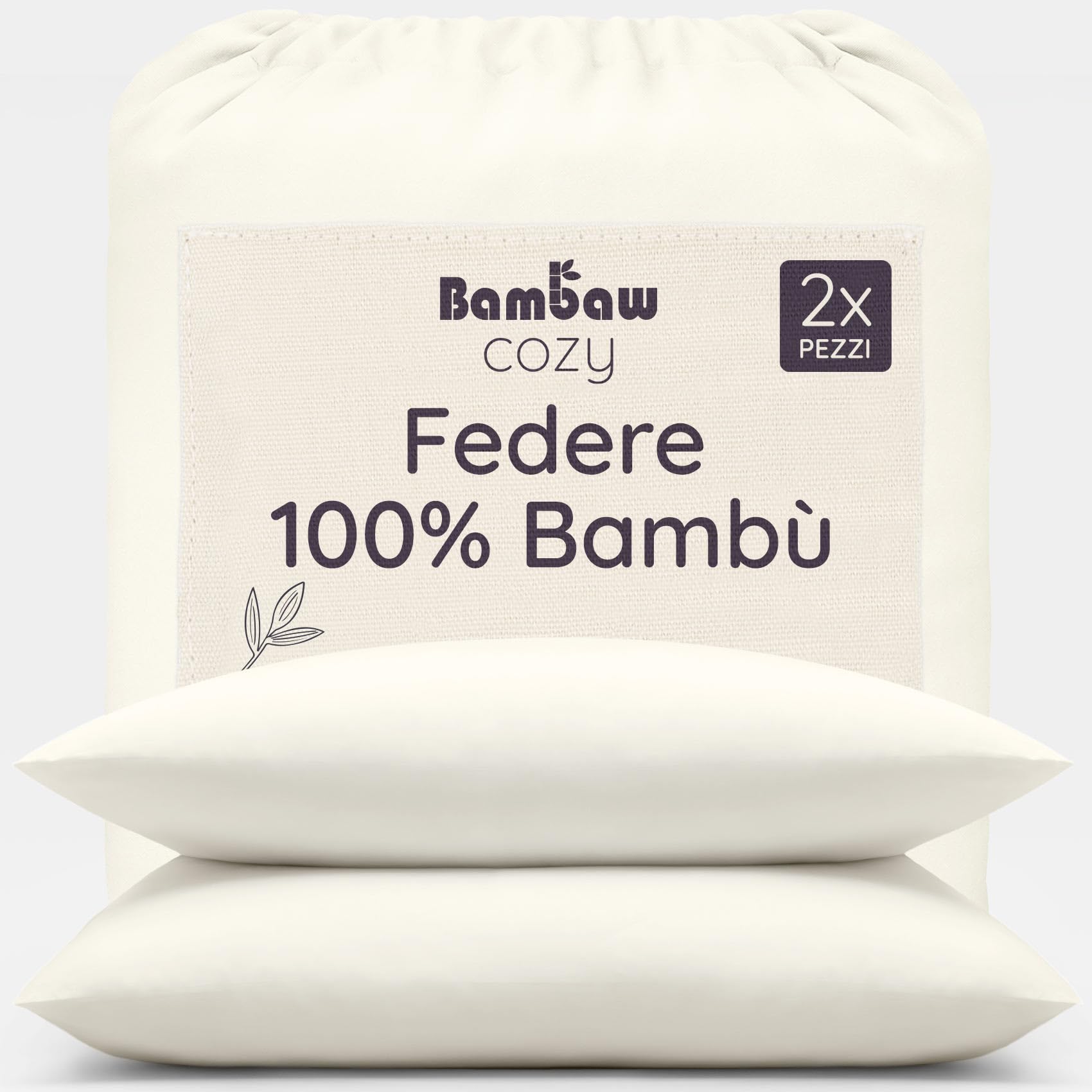 Bambaw Federa bambù 50x70 cm, Confezione da 2, Federe antiacaro e anallergiche, Federa cuscino anti acne, antirughe e anticrespo, Federe rinfrescanti 50x70 cm estive, Certificate Oeko-Tex (Beige)