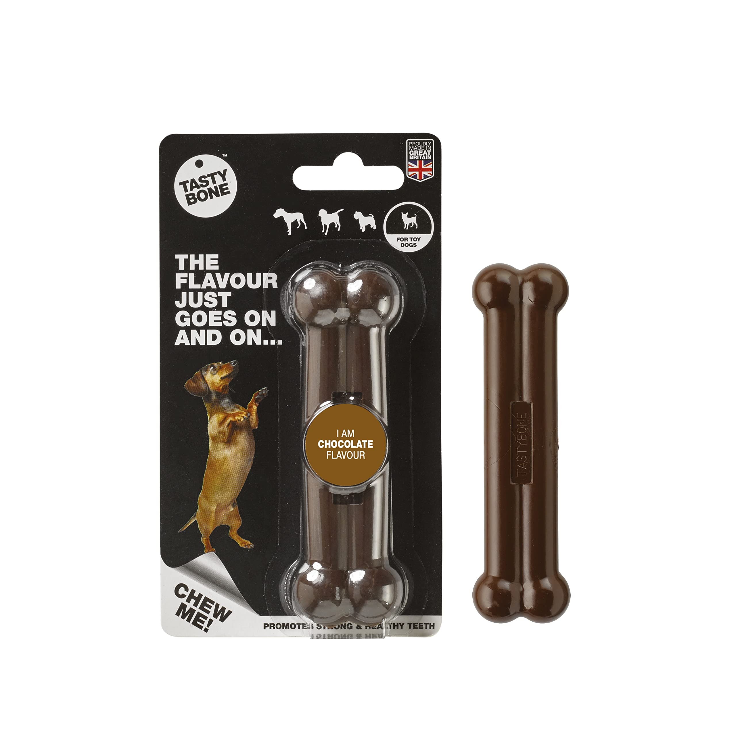 TastyBone Nylon Dog Chew Toy for Toy Dogs (Chocolate) - Indestructible for Aggressive Chewers, Everlasting Flavour, Strong Healthy Teeth, Made in the UK