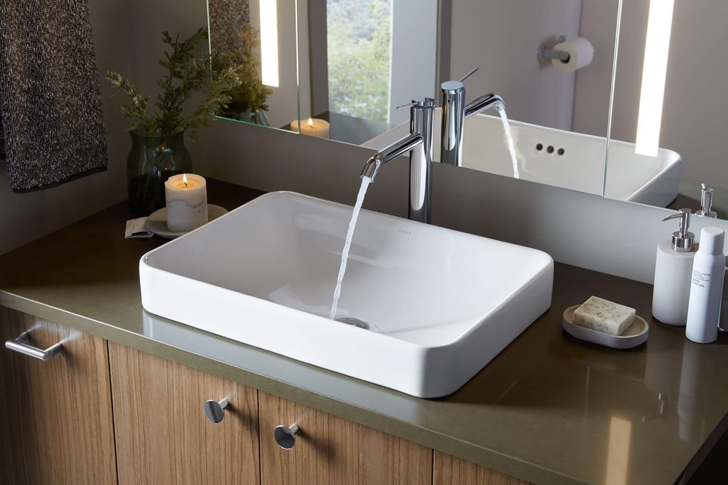 Brushed Ceramic Rectangular Vessel Bathroom Sink