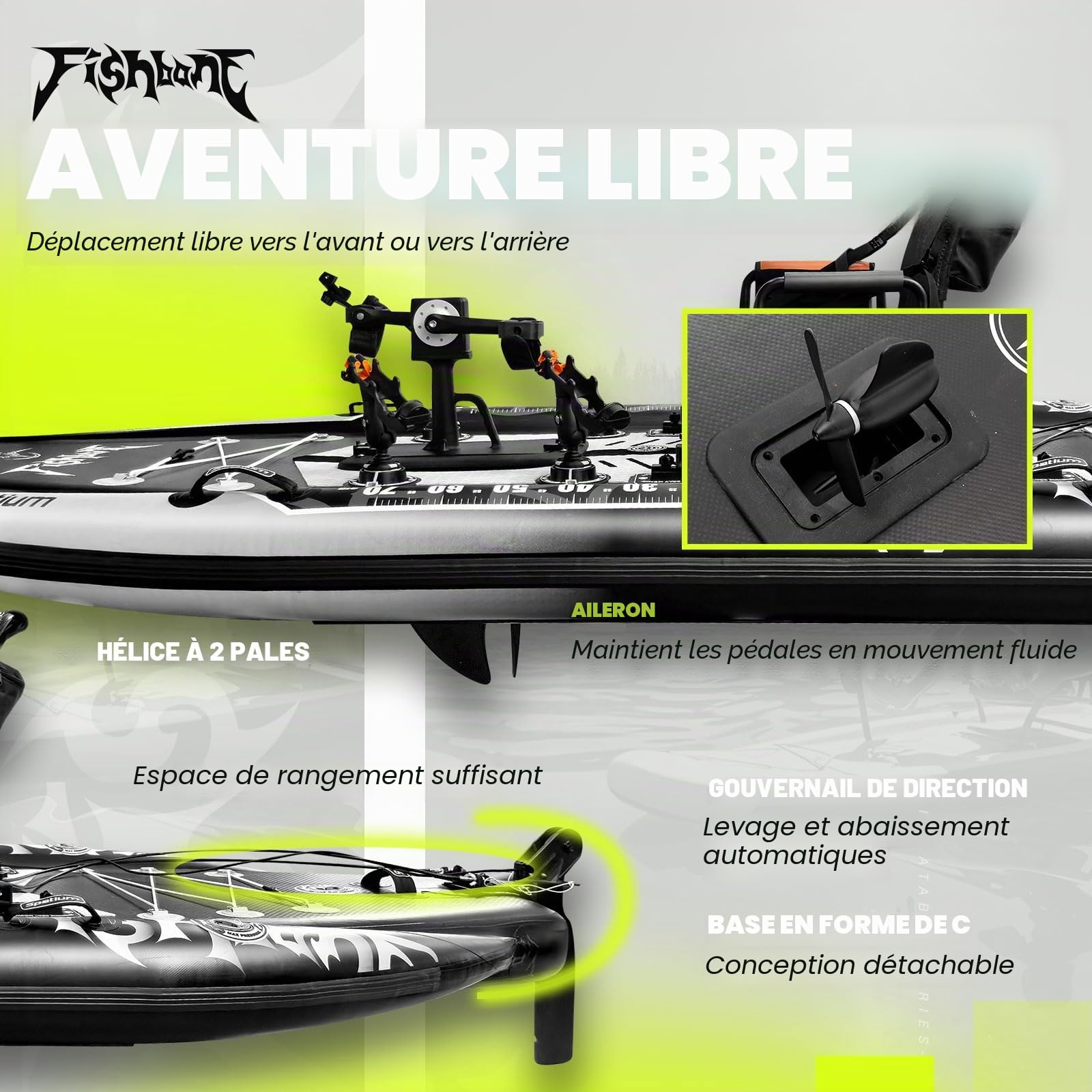 Spatium Kayak de pêche à pédale assis-dessus avec siège rotatif à 360° extra large pour adultes adapté aux rivières, océans, lacs