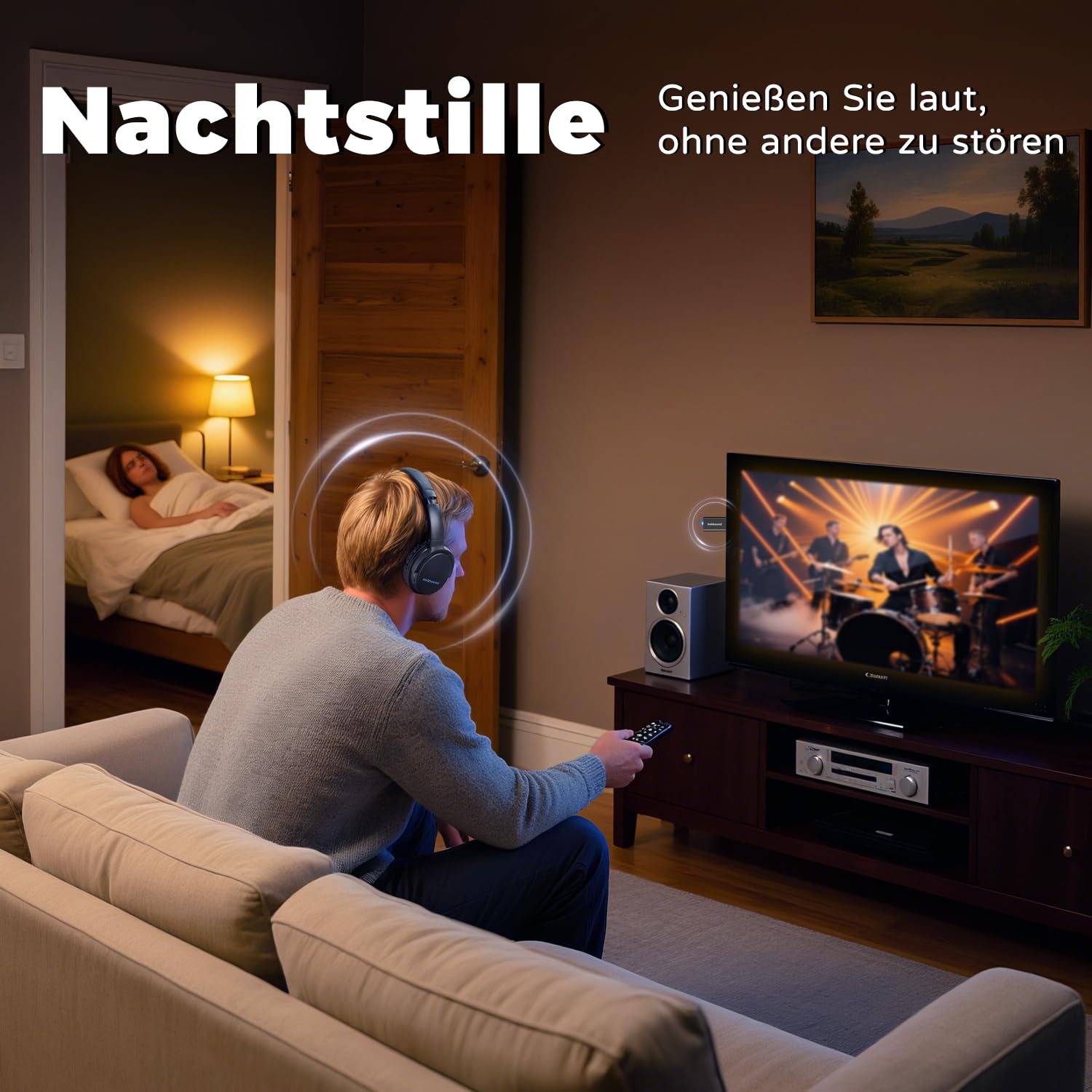 Holdsound TV Kopfhörer Kabellos Senioren, Funkkopfhörer Kabellos für TV mit USB-Sender, Mehr Lautstärke, Plug-and-Play, Keine Audioverzögerung, 40 Stunden Audiowiedergabe