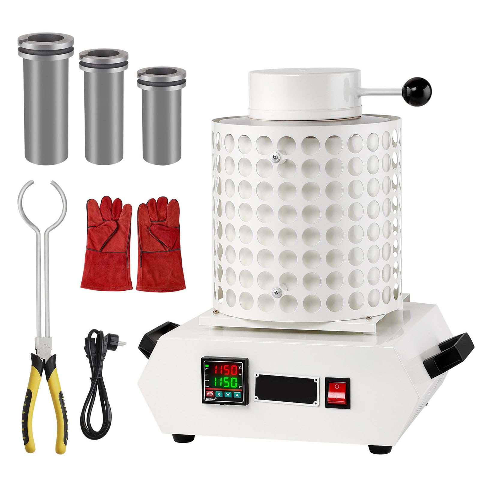 QYLTTDM 2000w Multifunctional Metal Smelting Furnace, Tabletop Electric Gold Melting Furnace, 1150℃ High Temp, Crucible Capacity 1kg/2kg/3kg, With Graphite Crucible, For Gold, Silver/copper 3KG