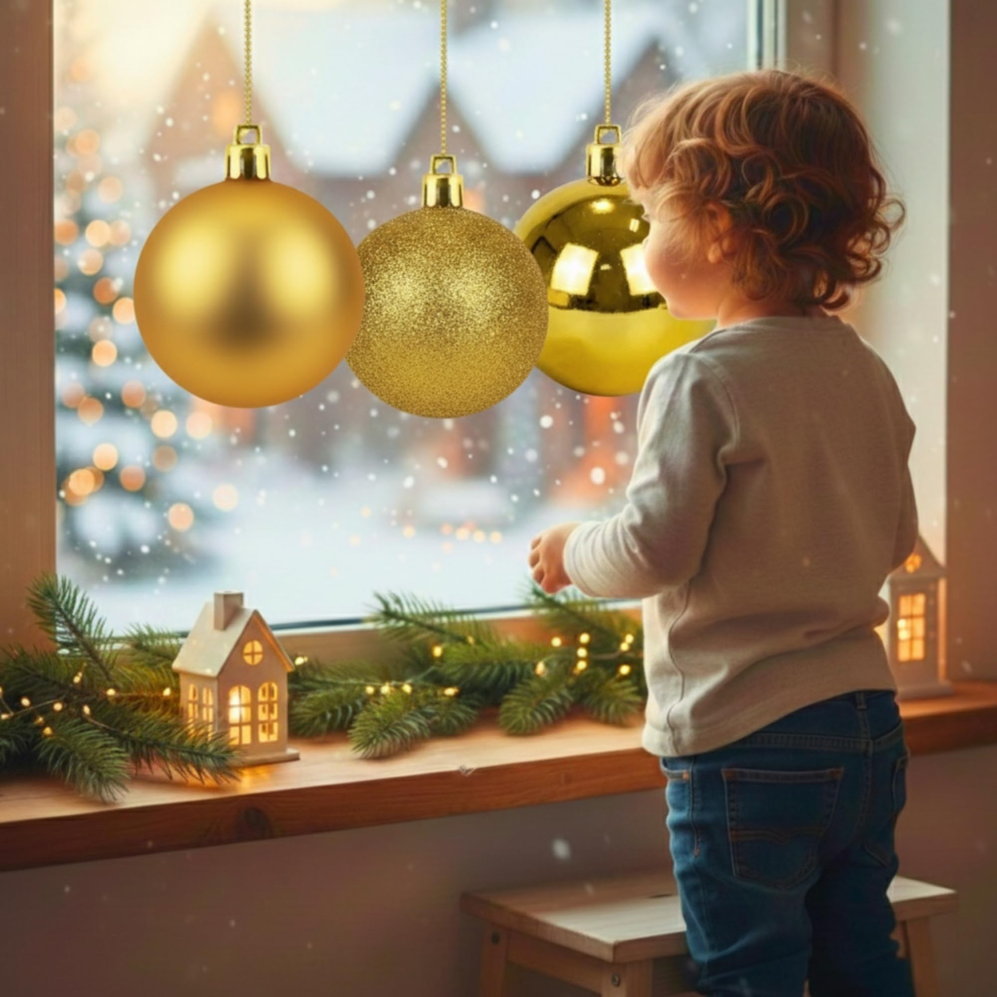 Juego de 3 Bolas Grandes de Oro Profundo de PVC inastillables de 25 cm, Acabado Brillante, Mate, con Acabado Brillante, Adornos Surtidos para Colgar en el árbol de Navidad, Adornos Redondos para