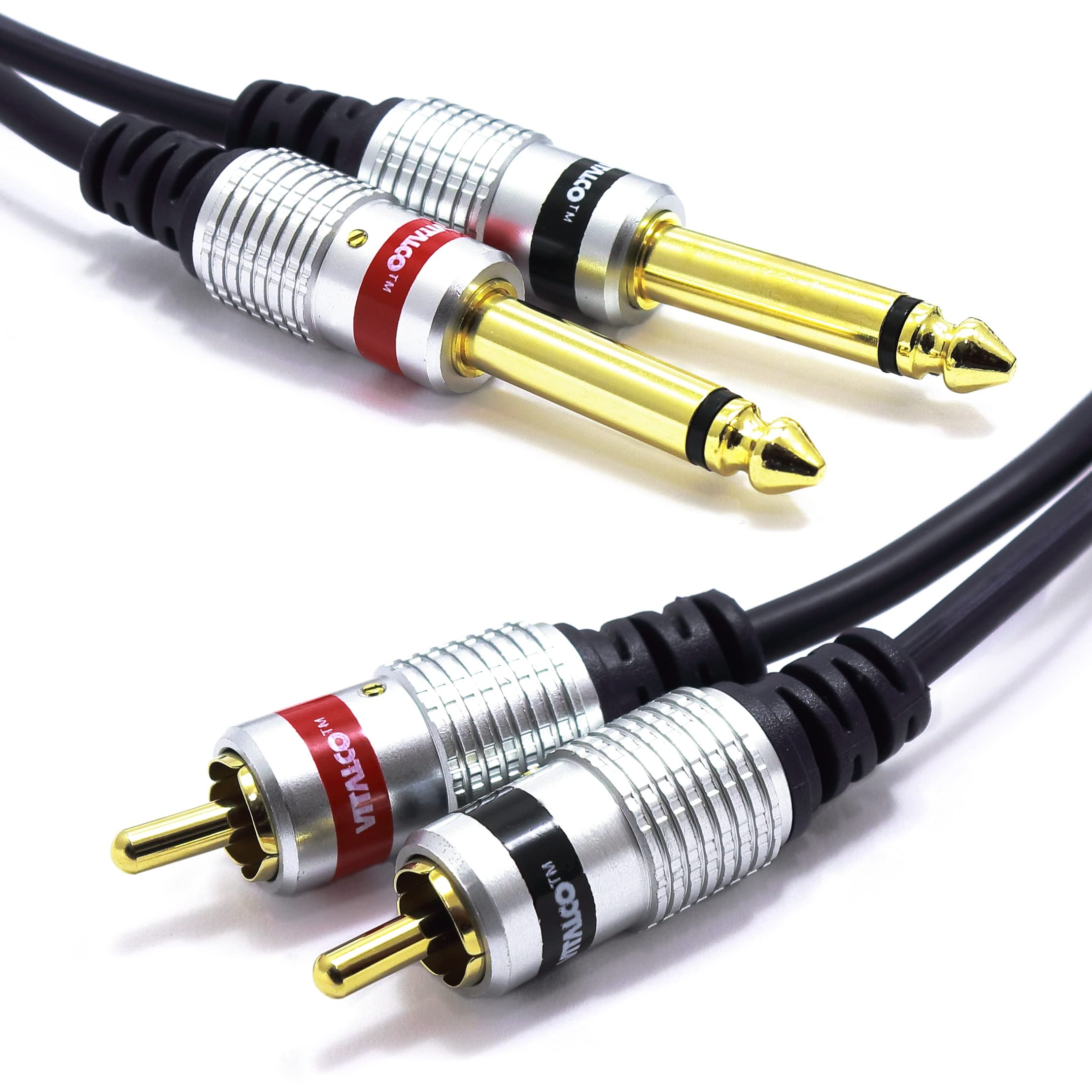 VITALCO Cable 2RCA Male To 2x Jack 6.35mm 1/4 Inch Mono 3m Audio TS 6.35 to 2 RCA Phono OFC Cables