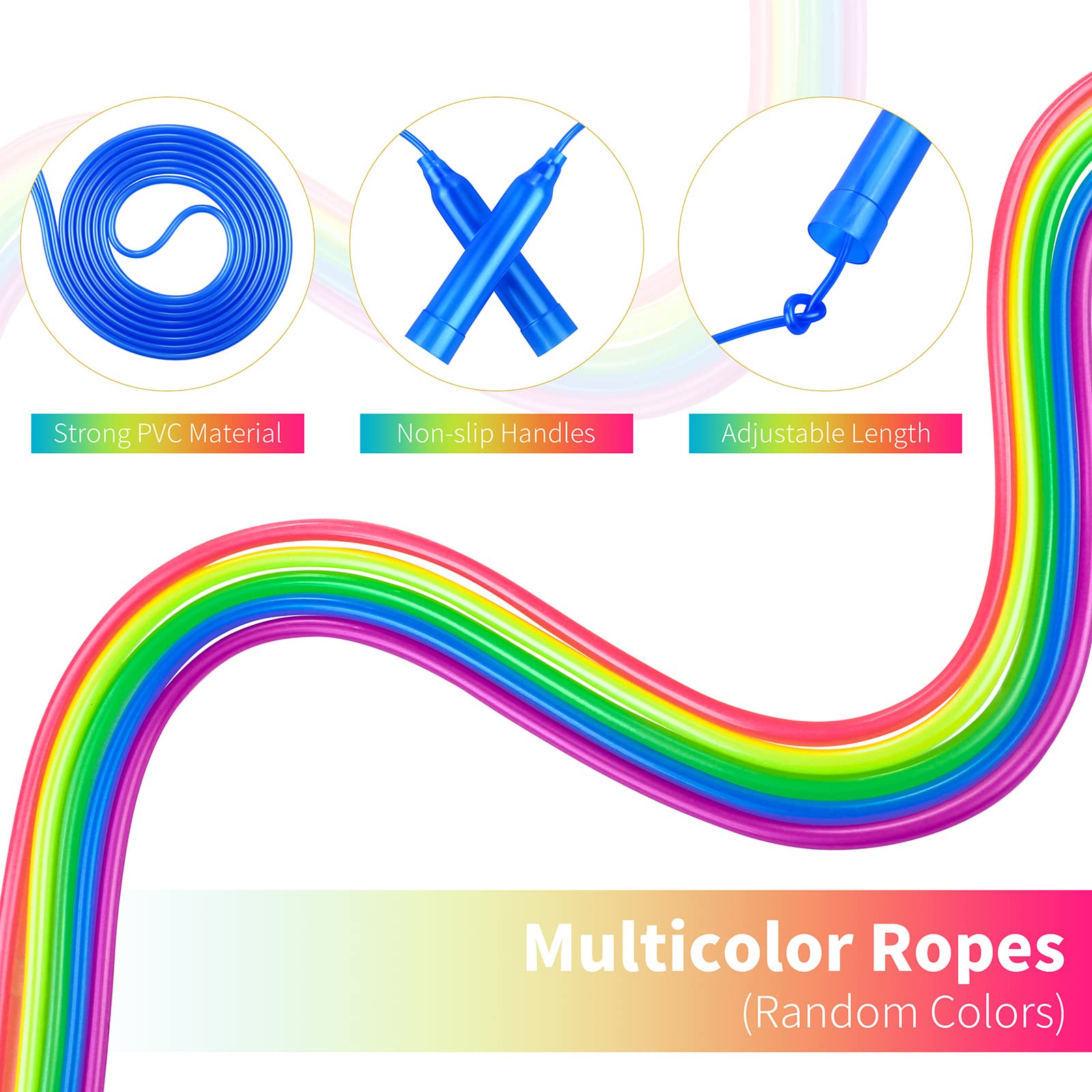 Skipping Rope 12-Pack Colorful Jump Ropes For Kids – Adjustable 7.3ft ...