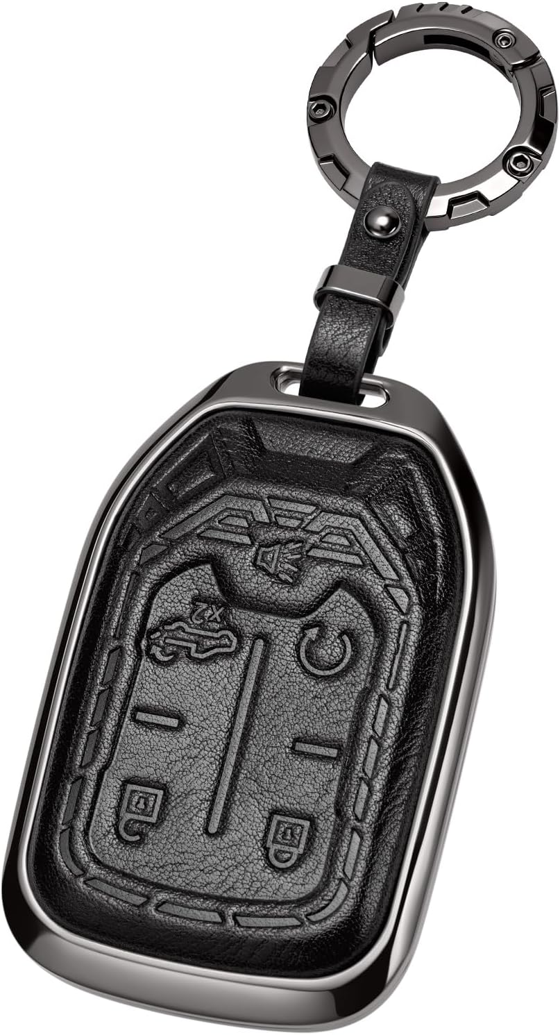 Key Fob Cover for GMC, Keychain,Mech-Relief,Metal Leather Compatible with 2023 2022 2021 2020 2019 GMC Sierra