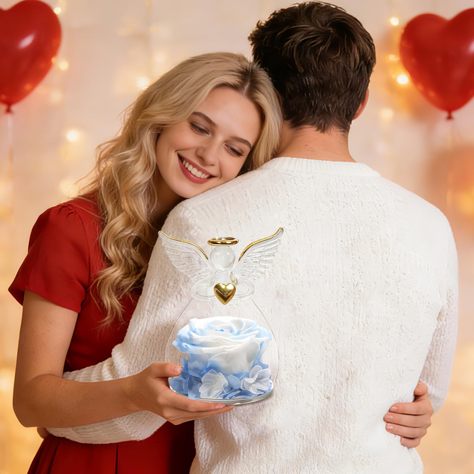 Yamonic Ewige Rose Engel Geschenke für Frauen, Ewige Rose im Glas Geschenke für Mama,Engel Figur Geburtstagsgeschenke für Frauen,Oma Geschenk,Echte Rose Schutzengel Weihnachten Muttertagsgeschenk