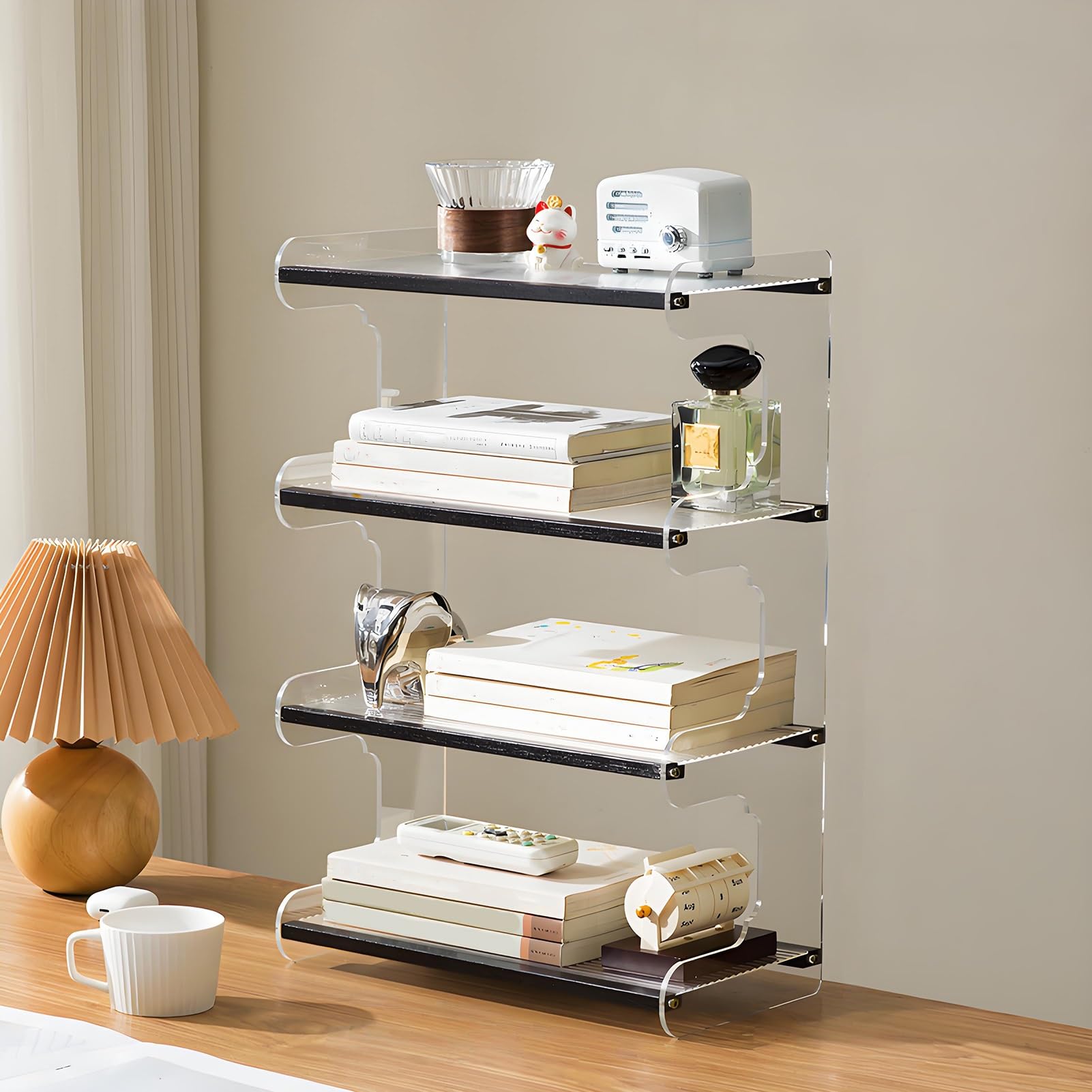 Estantería de escritorio, organizador de escritorio, estantería acrílica multicapa para libros, estante organizador de encimera para oficina en casa, sala de estar, dormitorio (negro, 35 * 52 cm /