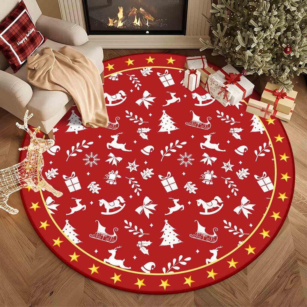 Tapis de Noël rond de 140cm antidérapant et doux couleur Y pour salon et chambre